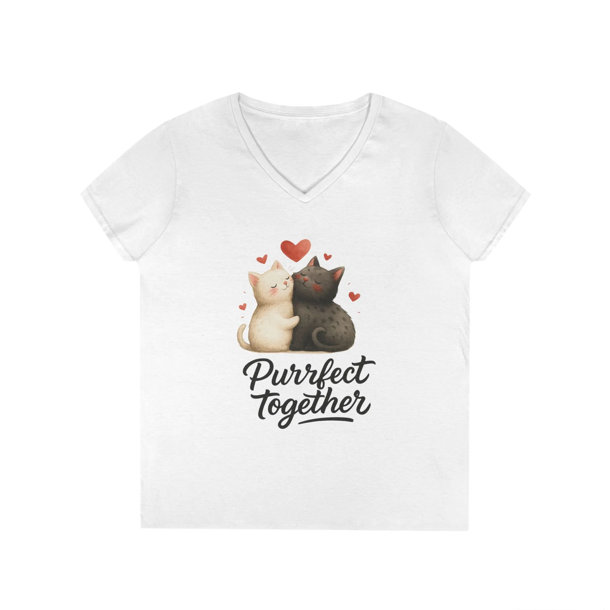 Cute Cat Love V-Neck T-Shirt, Animal Lover Gift, Valentine's Day Shirt, Cat Mom Gift, Cute Graphic Tee - Image 2