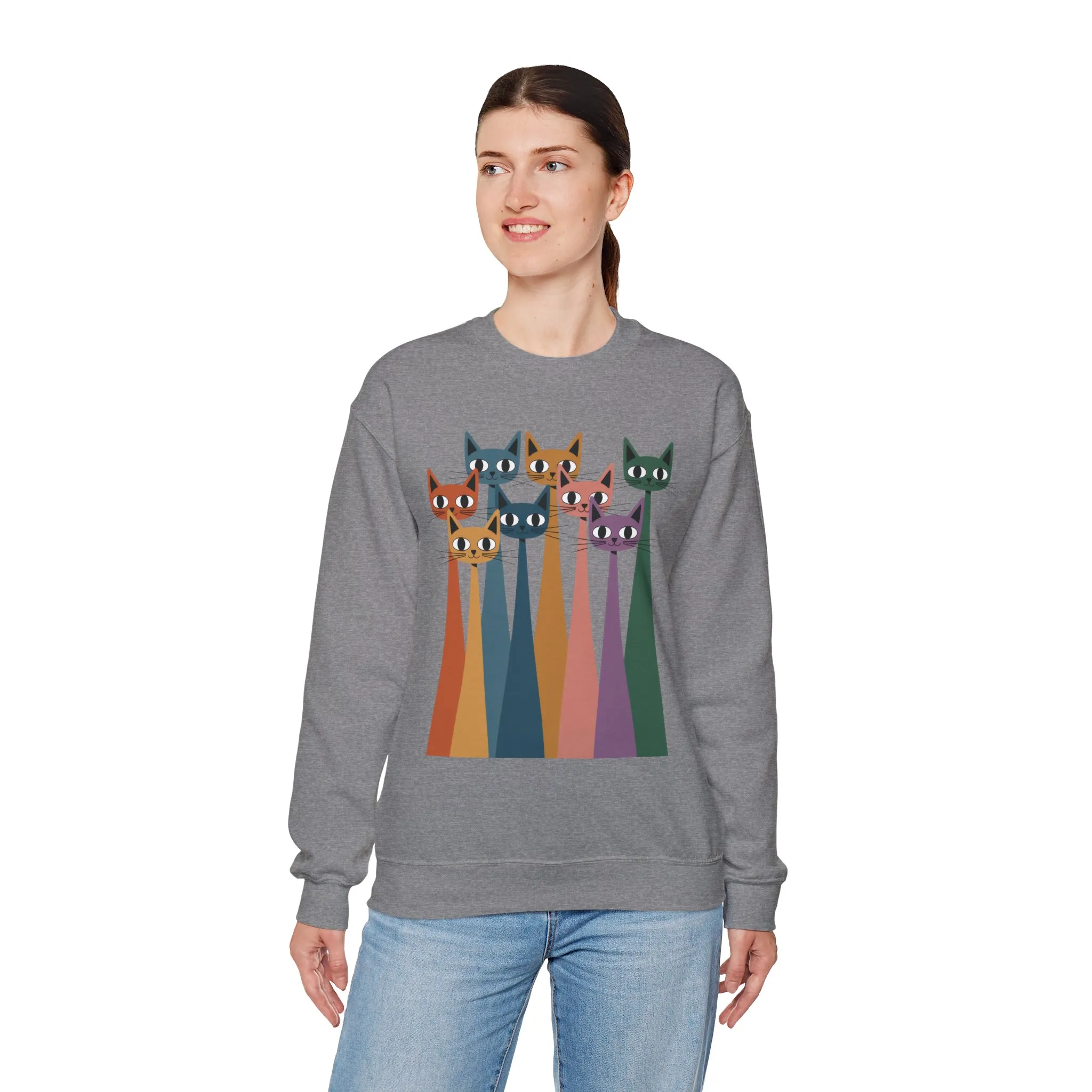Colorful Cat Sweatshirt, Cozy Crewneck, Cat Lover Gift, Womens Sweatshirt, Cute Animal Apparel, Fun Gift for Cat Owners - Image 12
