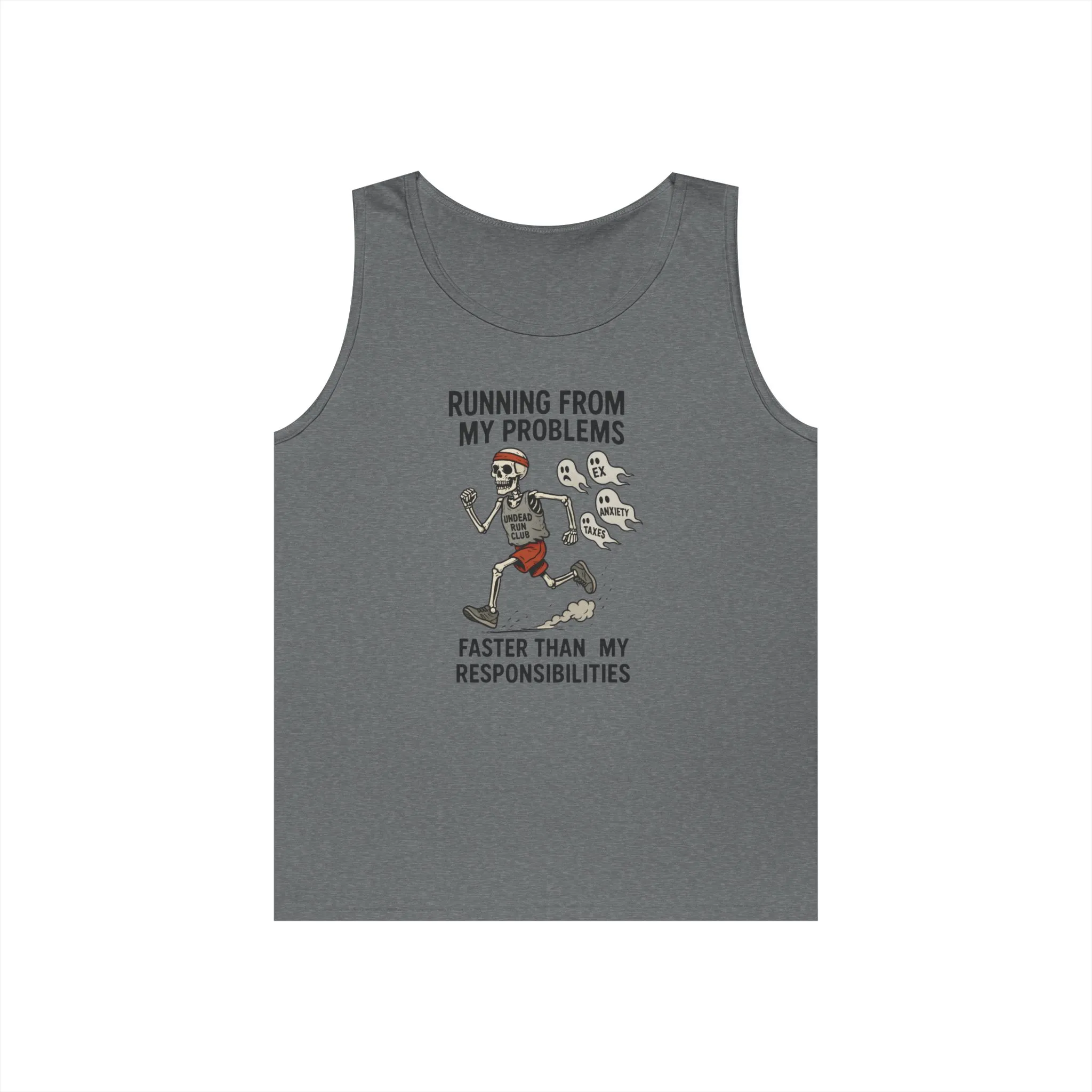 Skeleton Runner Tank for Men, Undead Jogging Club Tee, Halloween T-Shirt, Gift for Runners, Anxiety Humor Gift, Funny Graphic Tank Top - Image 6