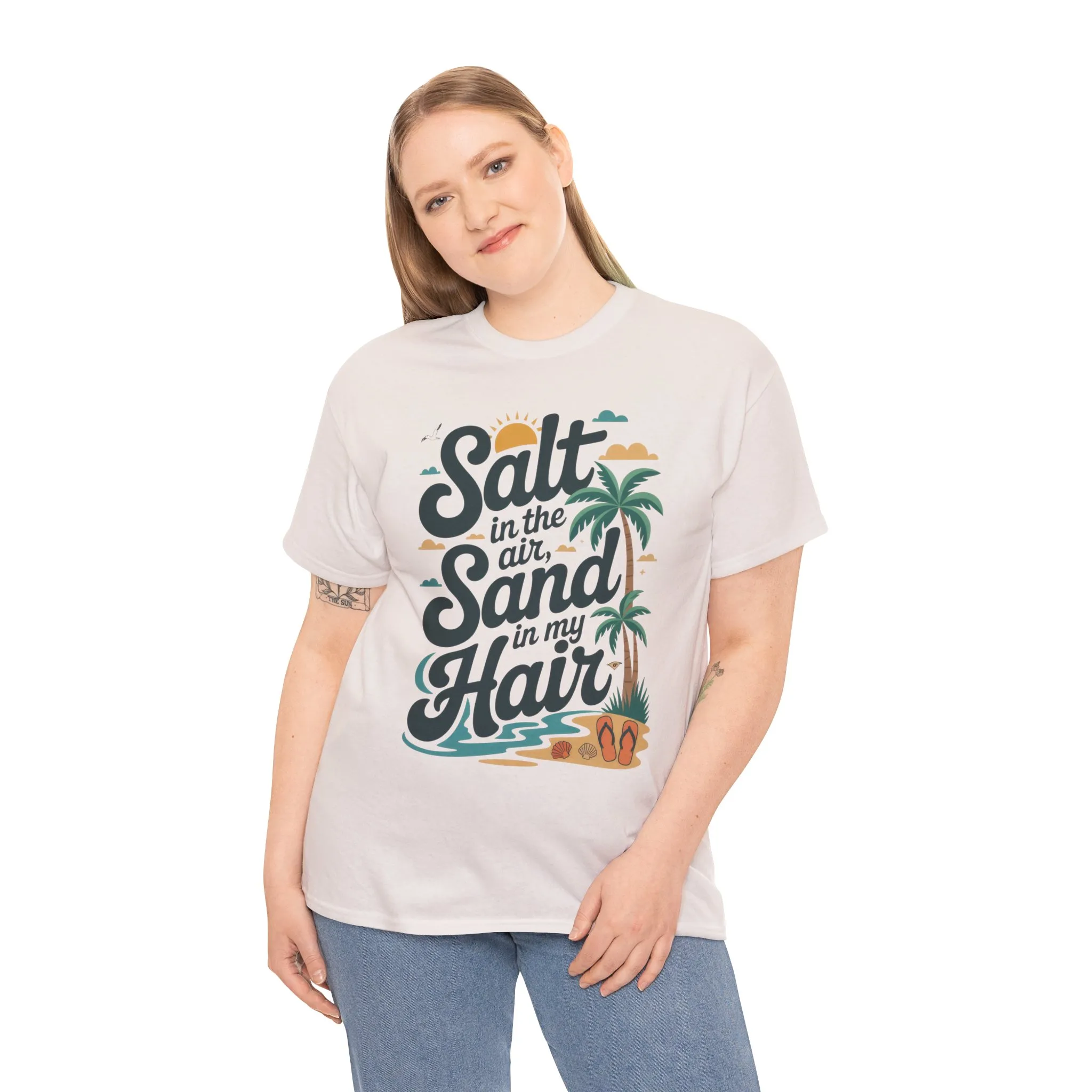 Salt in the Air Sand in My Hair Shirt, Beach Summer Vibes Graphic T-Shirt, Tropical Ocean Palm Design, Ocean-Themed Shirt, Gift Beach Lovers - Image 44