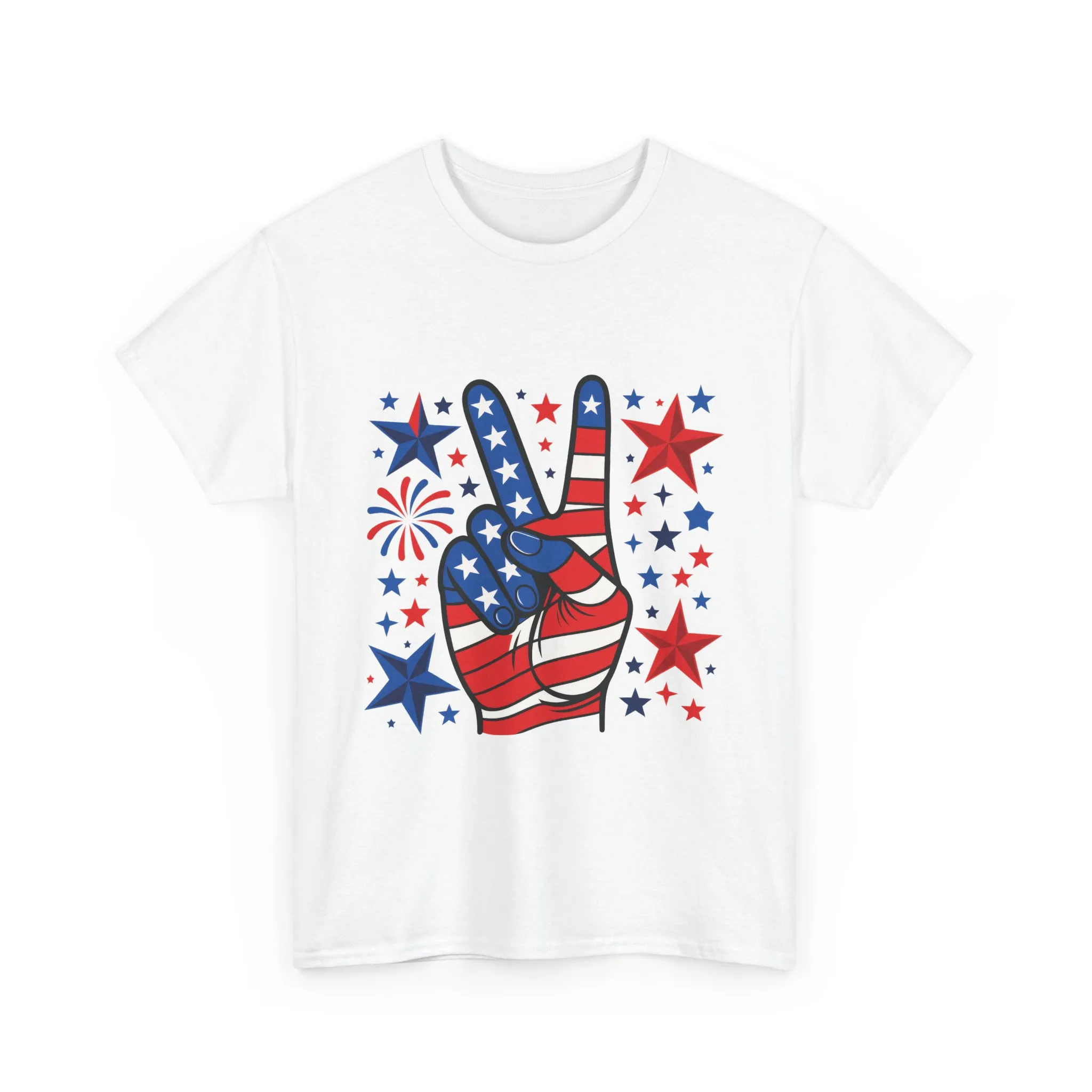 Patriotic Peace Hand Unisex Heavy Cotton Tee - Ideal for July 4th, Independence Day, Celebrations, Casual Wear, Everyday Style - Image 2