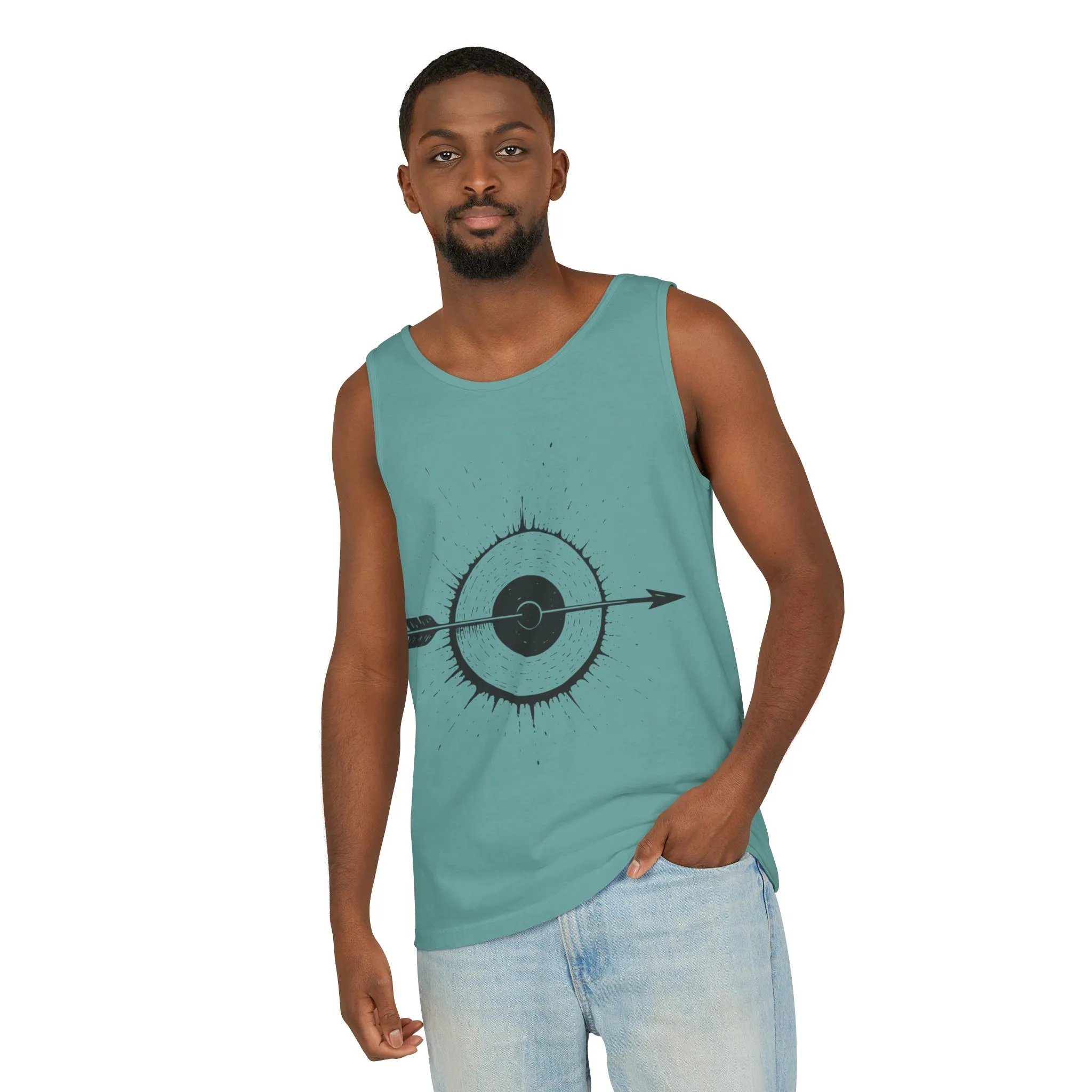 Mens Garment-Dyed Tank Top with Target Arrow Design, Casual Wear, Summer Essentials, Gym Wear, Gifts for Archery Lovers - Image 14