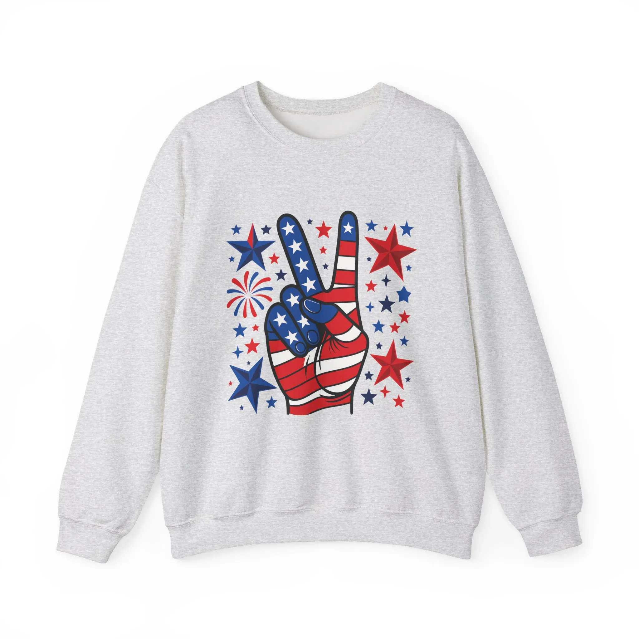 Patriotic Peace Crewneck Sweatshirt - Unisex Heavy Blend, 4th of July Clothing, Peace Sign Design, Casual Wear, Gift for Him/Her - Image 9
