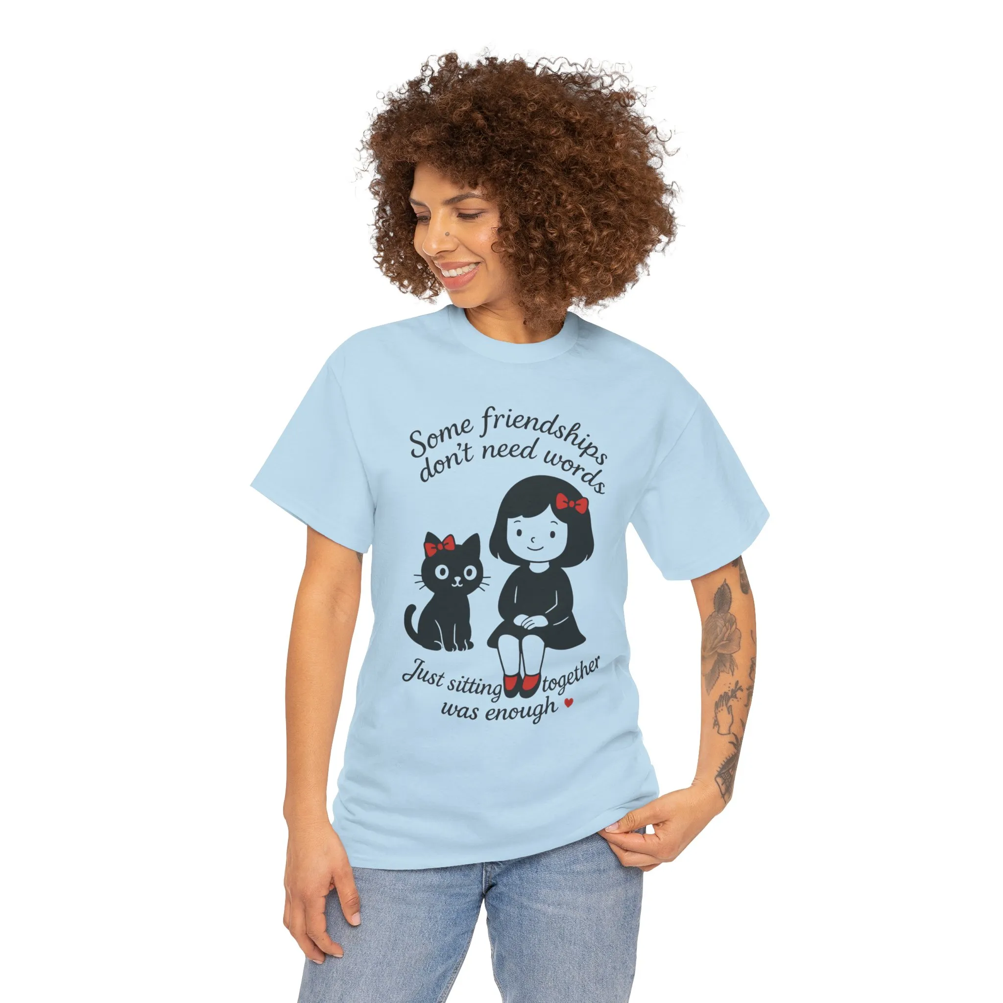Cute Cat & Girl Graphic Tee, Playful Gift for Cat Lovers, Cat and Girl Design, Gift for Cat Owners, Women's Cotton T-Shirt - Image 23