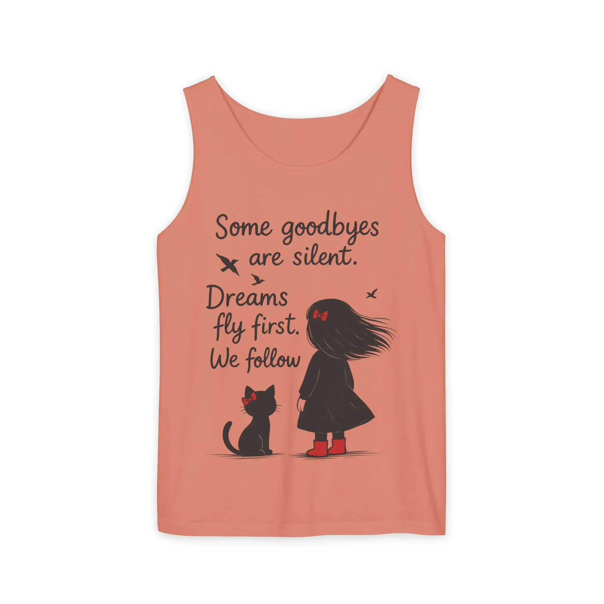 Minimalist Tank Top, Womens Tank, Girl & Cat Art Print, Emotional Lightweight Summer Shirt, Inspirational Apparel, Cat Lover Gift - Image 2