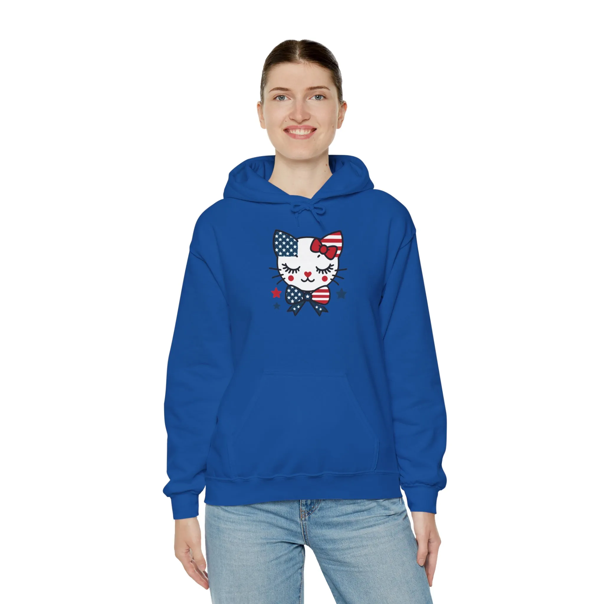 Cute Cat Patriot Womens Hoodie, Womens Heavy Blend Sweatshirt, Gift for Cat Lovers, 4th of July Apparel, Perfect for Independence Day - Image 18