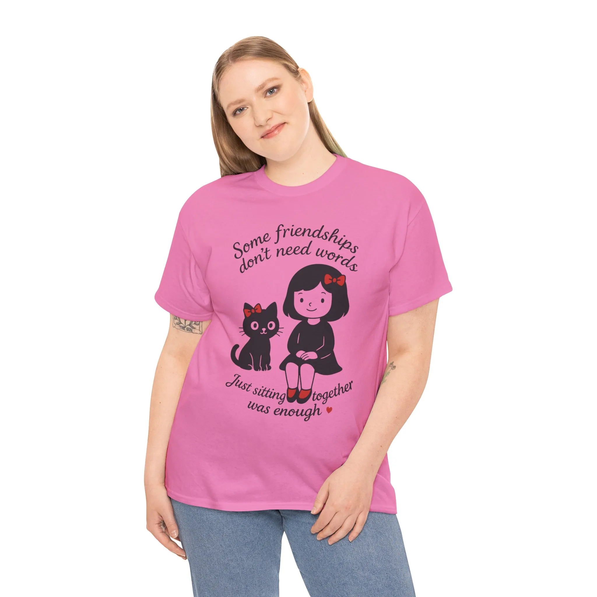 Cute Cat & Girl Graphic Tee, Playful Gift for Cat Lovers, Cat and Girl Design, Gift for Cat Owners, Women's Cotton T-Shirt - Image 36