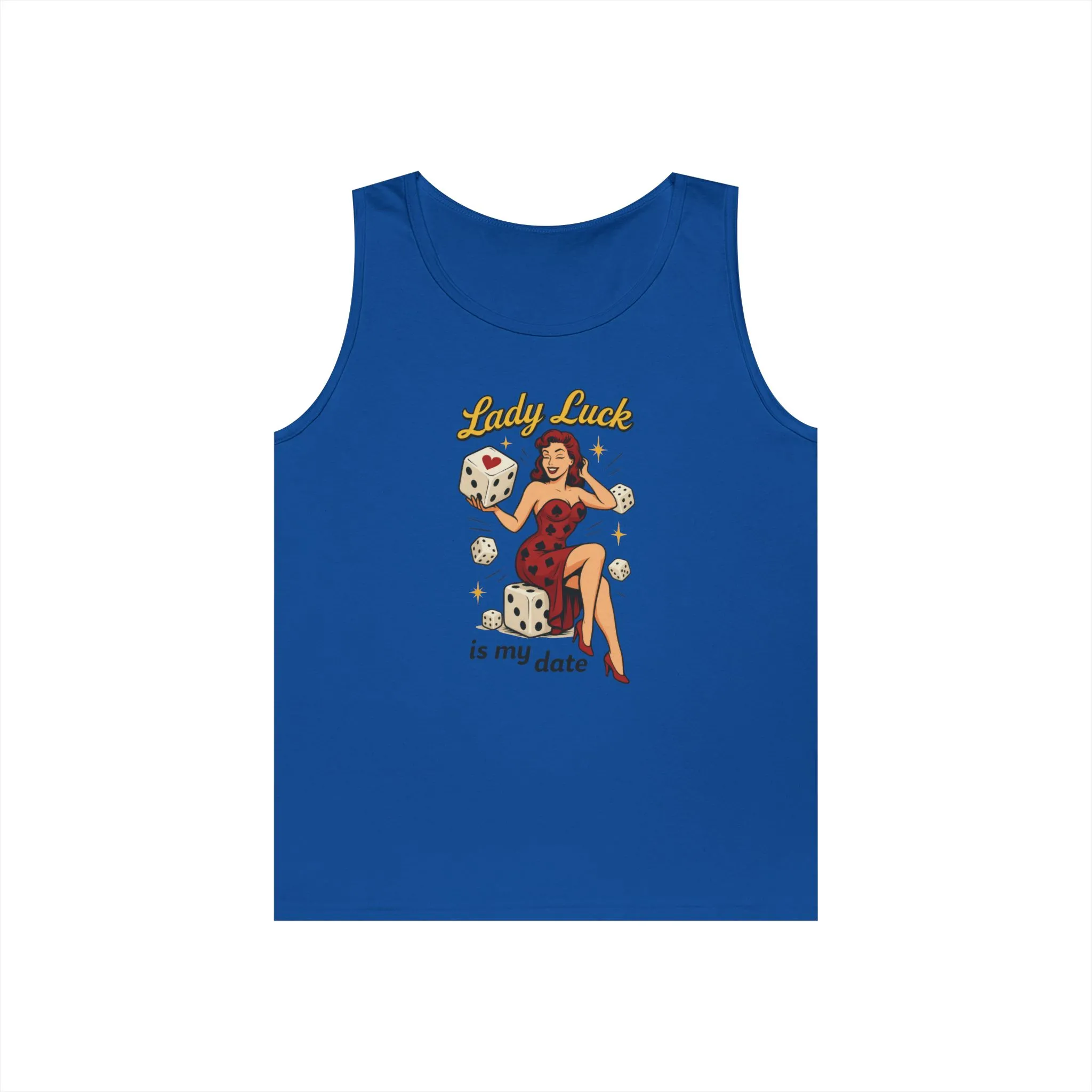 Lucky Me Tank Top, Retro Lady Luck Tee for Men, Gambling & Dice Themed Tee, Vintage Pin-Up Vegas Gift, Good Luck Gifts, for Luck Enthusiasts - Image 11