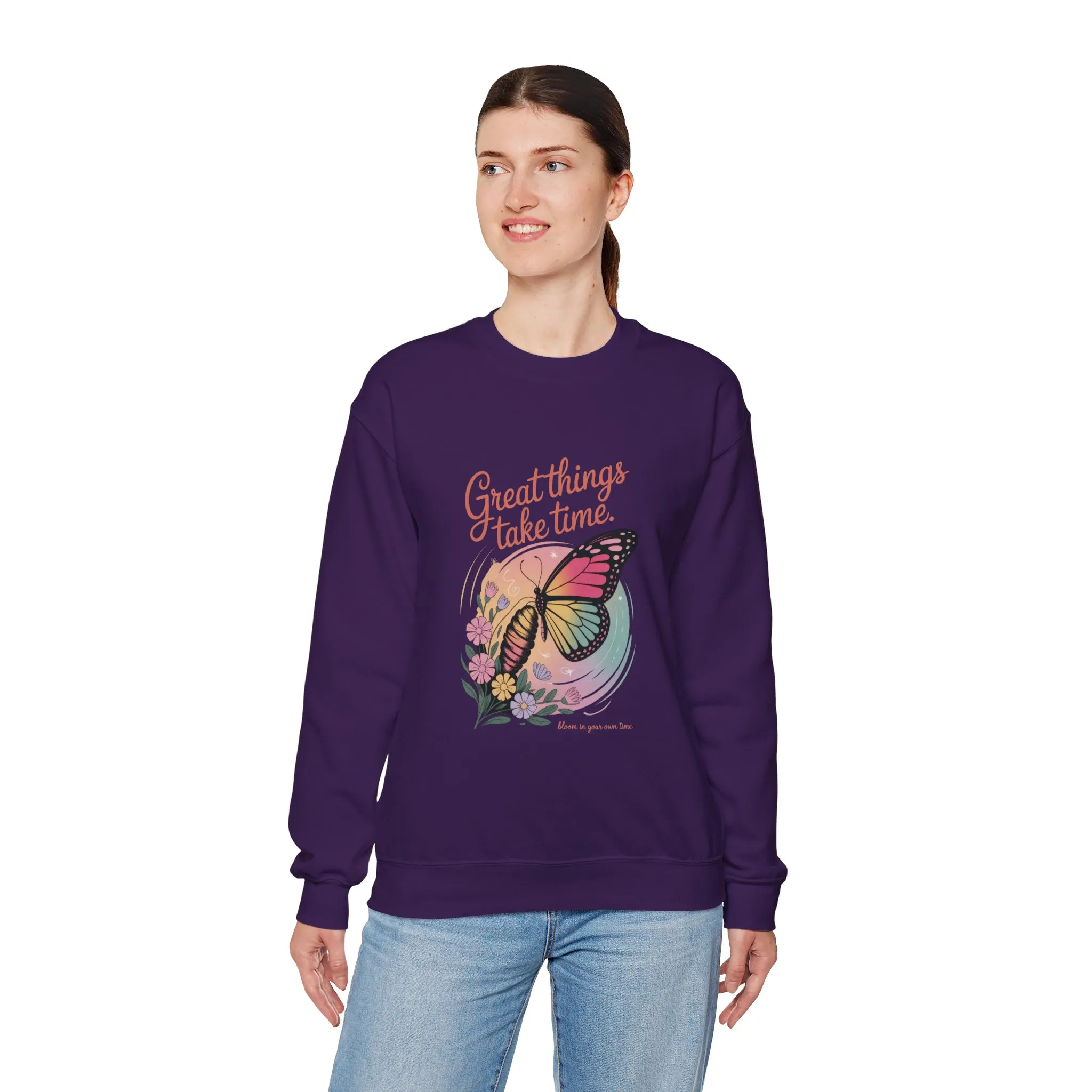 Inspirational Butterfly Sweatshirt - Great Things Take Time, Cozy Unisex Crewneck, Perfect Gift for Nature Lovers, Relaxed Style, [...] - Image 24