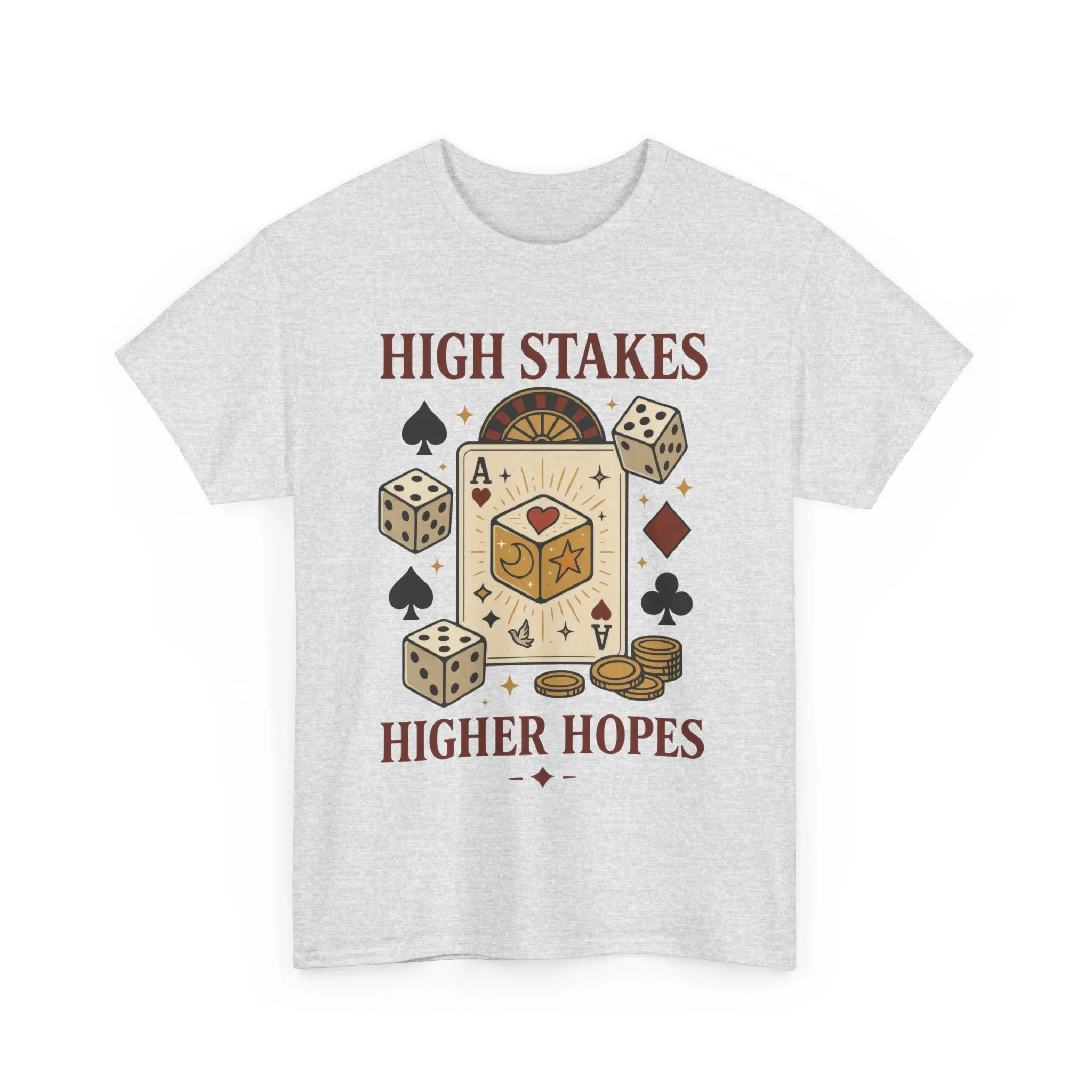 High Stakes, Higher Hopes Graphic Tee, Unisex Gambling Gift, Dice and Card Theme Shirt, Casual Wear, Game Night Apparel - Image 26