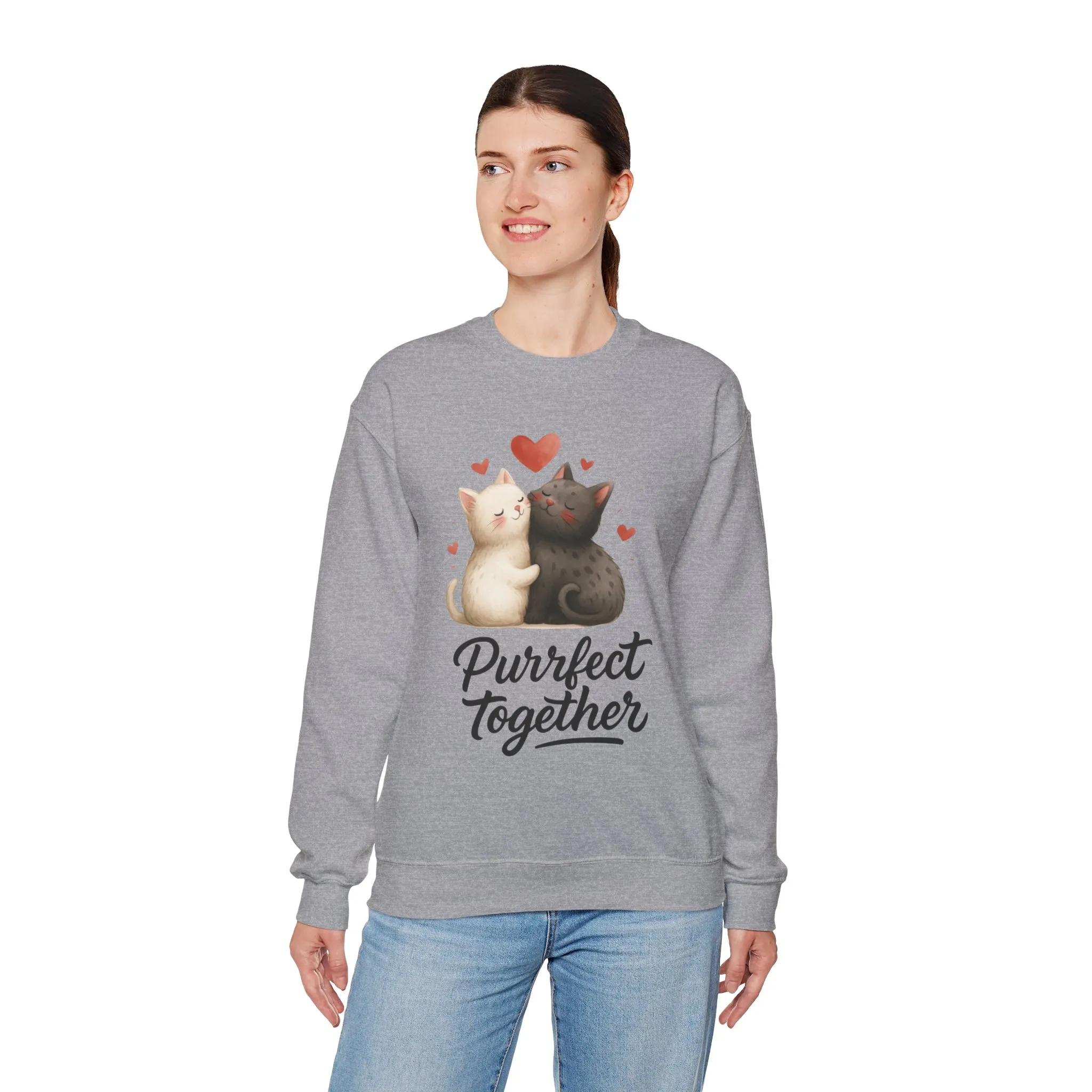 Cute Cat Couple Womens Sweatshirt, Purrfect Together Sweater, Gift for Cat Lovers, Cozy Crewneck for Valentine's Day, Animal Lover Apparel - Image 9