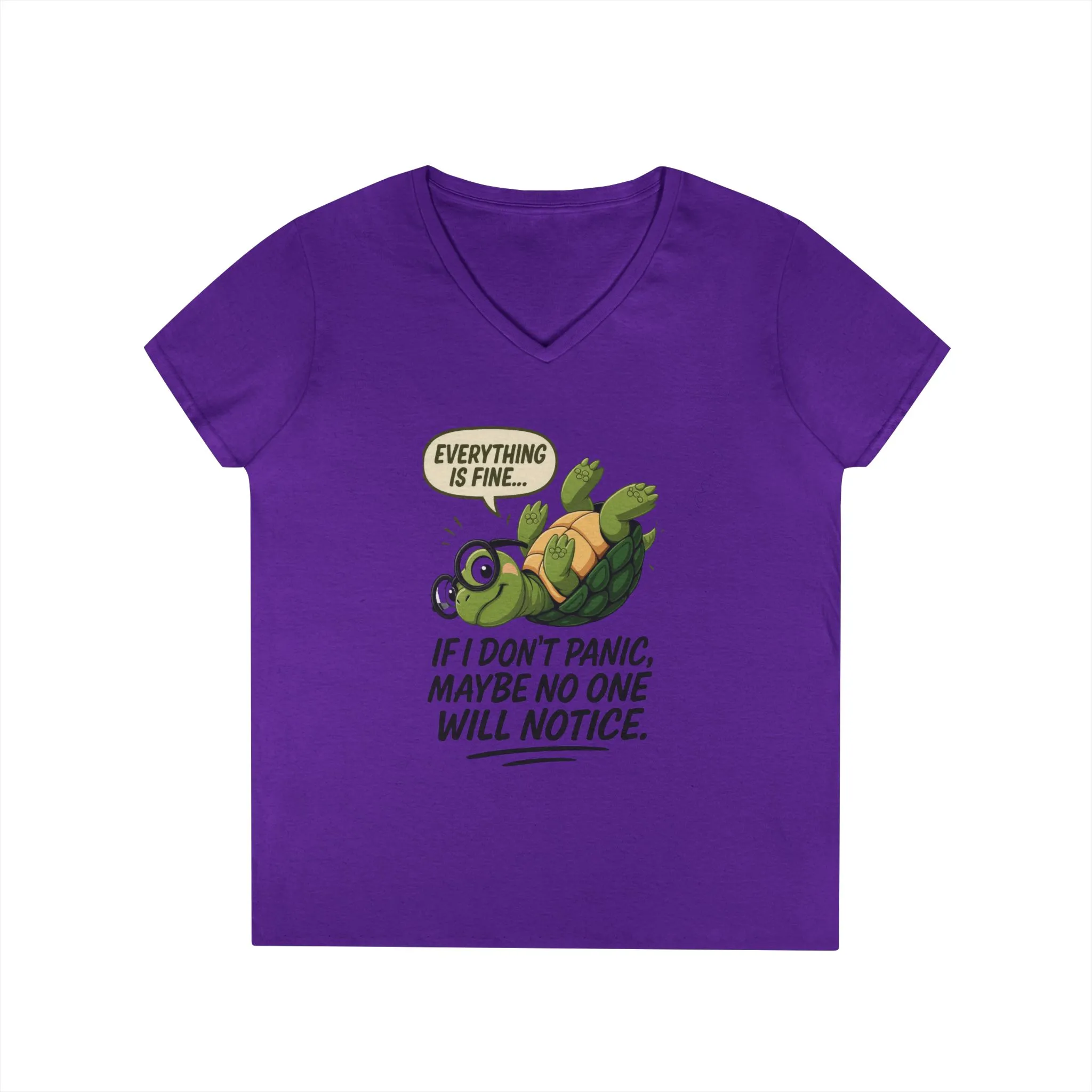 Cute & Comfy Turtle V-Neck T-Shirt, Everything is fine.. design, Gift for Animal Lovers, Casual Wear, Fun Quotes, Positive message tee - Image 19
