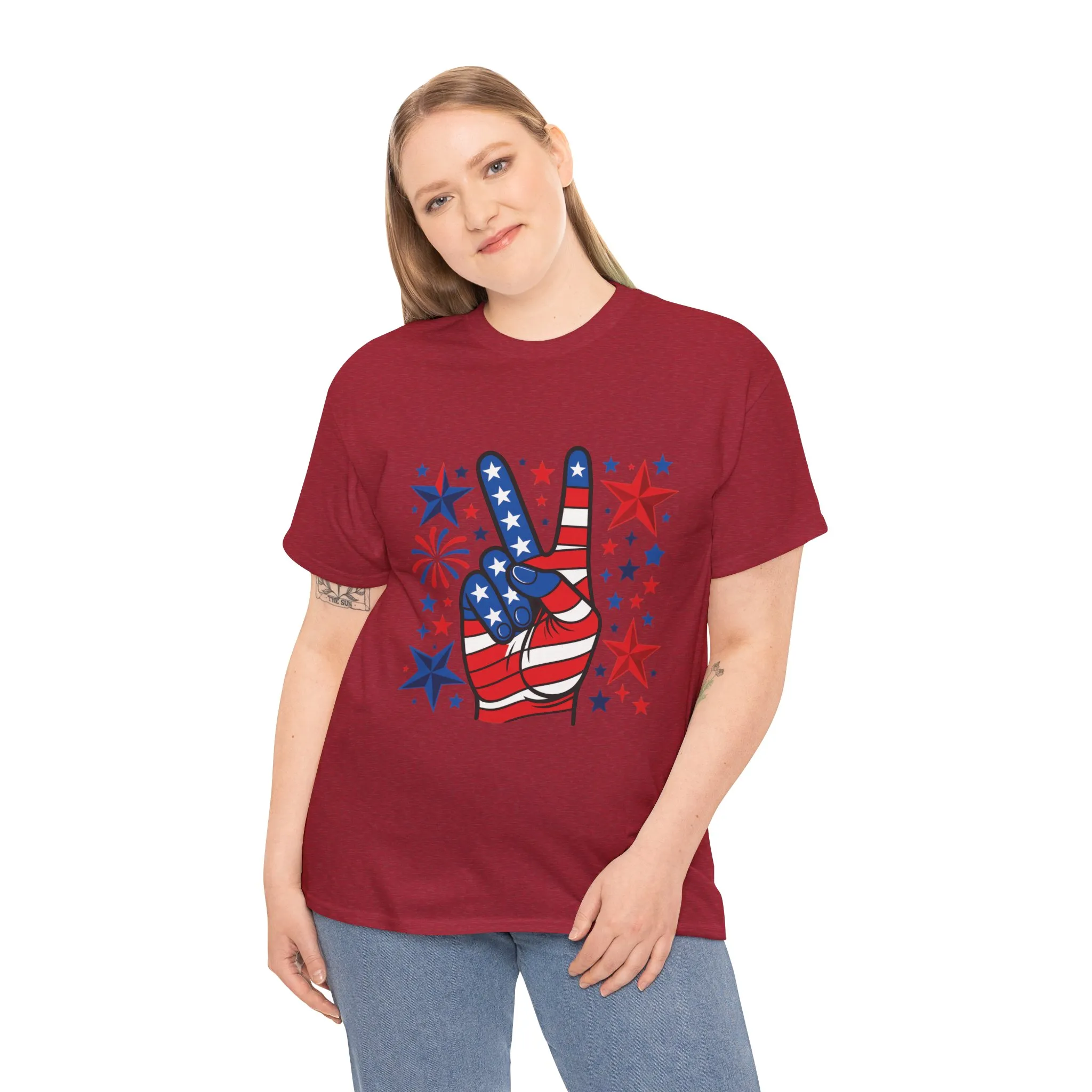 Patriotic Peace Hand Unisex Heavy Cotton Tee - Ideal for July 4th, Independence Day, Celebrations, Casual Wear, Everyday Style - Image 37