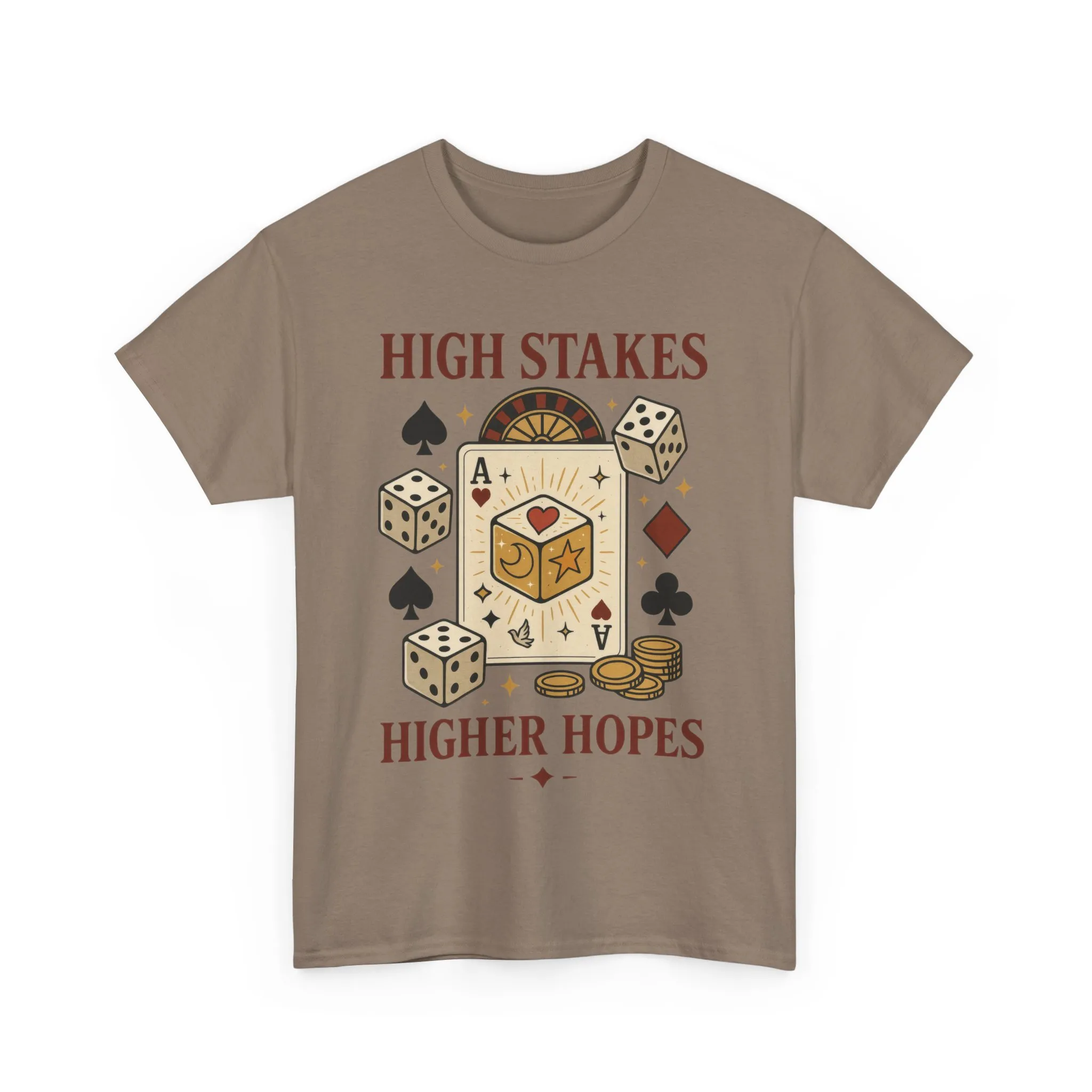 High Stakes, Higher Hopes Graphic Tee, Unisex Gambling Gift, Dice and Card Theme Shirt, Casual Wear, Game Night Apparel - Image 6