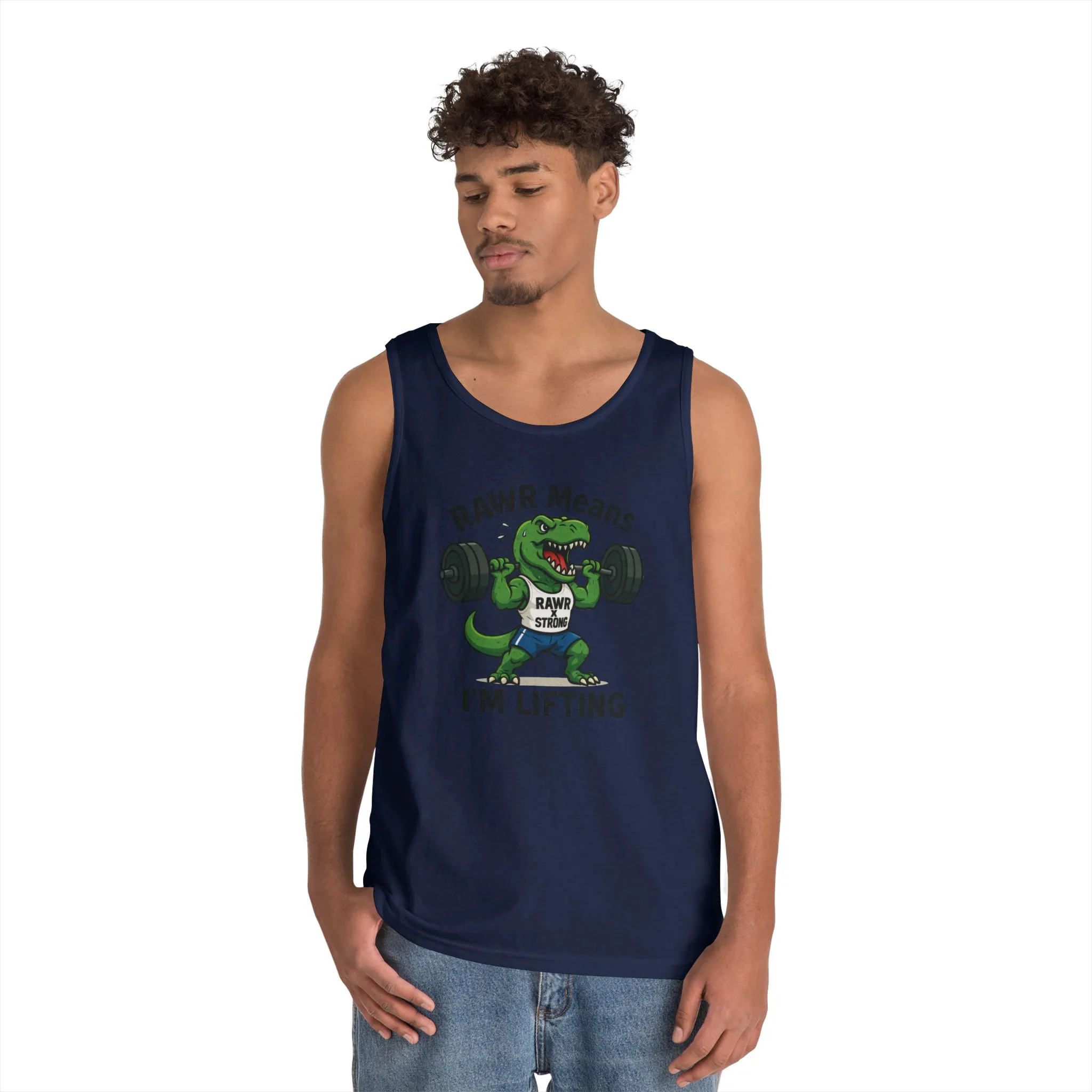 RAWR Gym Tank for Men, Funny Dinosaur Lifting Tee, Workout Dino Fitness Gift, Barbell Humor Tank Top for Men, Motivational Tank, Activewear - Image 11
