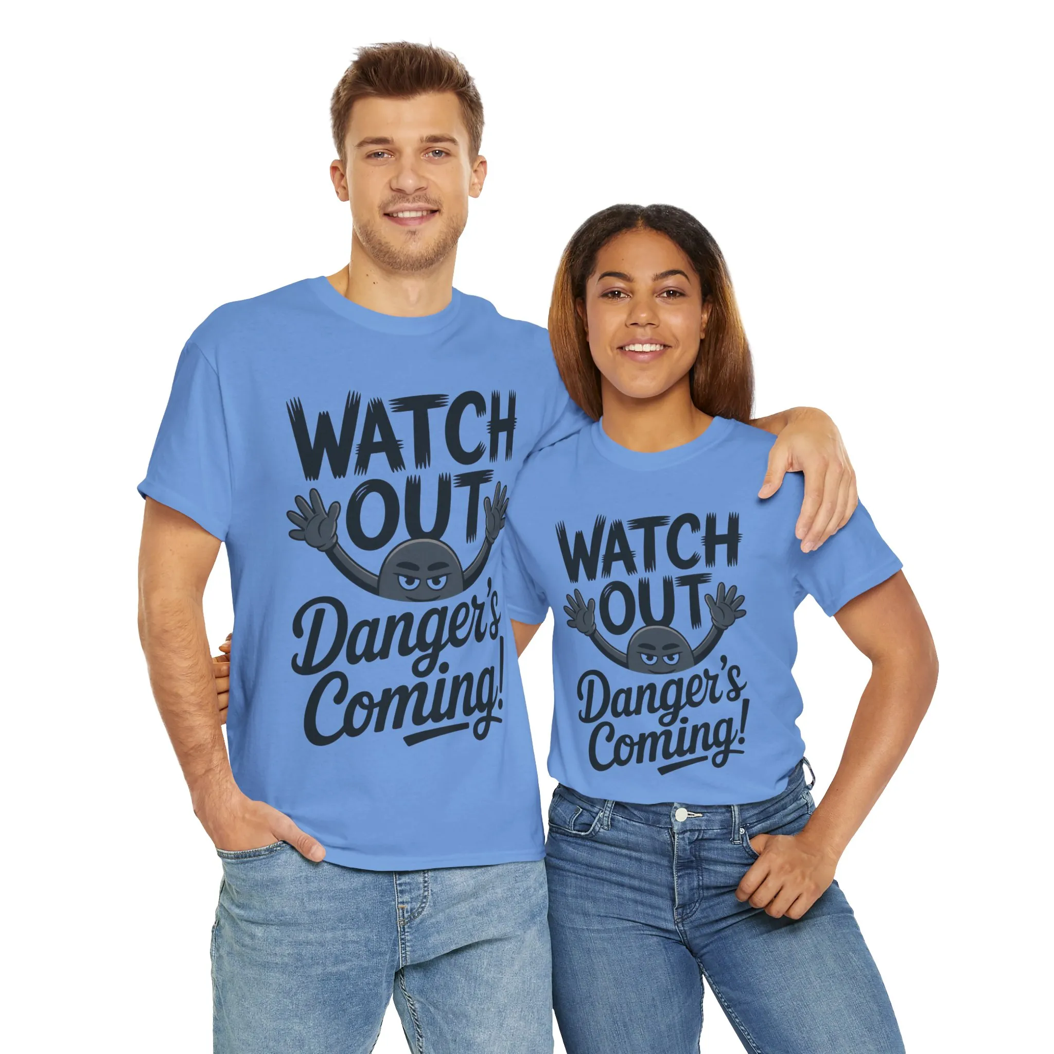 Funny "Watch Out" Cartoon Character T-Shirt, Sketch Style Unisex Heavy Cotton Tee, Minimalist Humorous Graphic Tee, Gift for Him/Her - Image 22