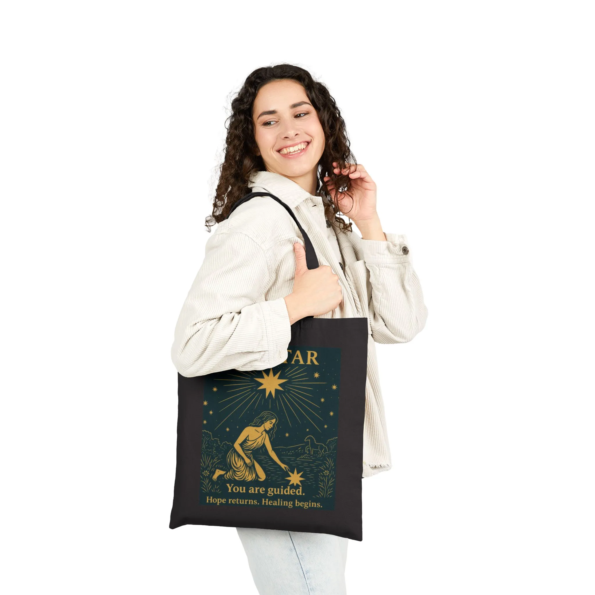 The Star Tarot Cotton Tote Bag, Hope & Healing Spiritual Gift, Mystical Moon Star Canvas, Tarot Bag, Astrological Gift, Spiritual Canvas Bag - Image 8