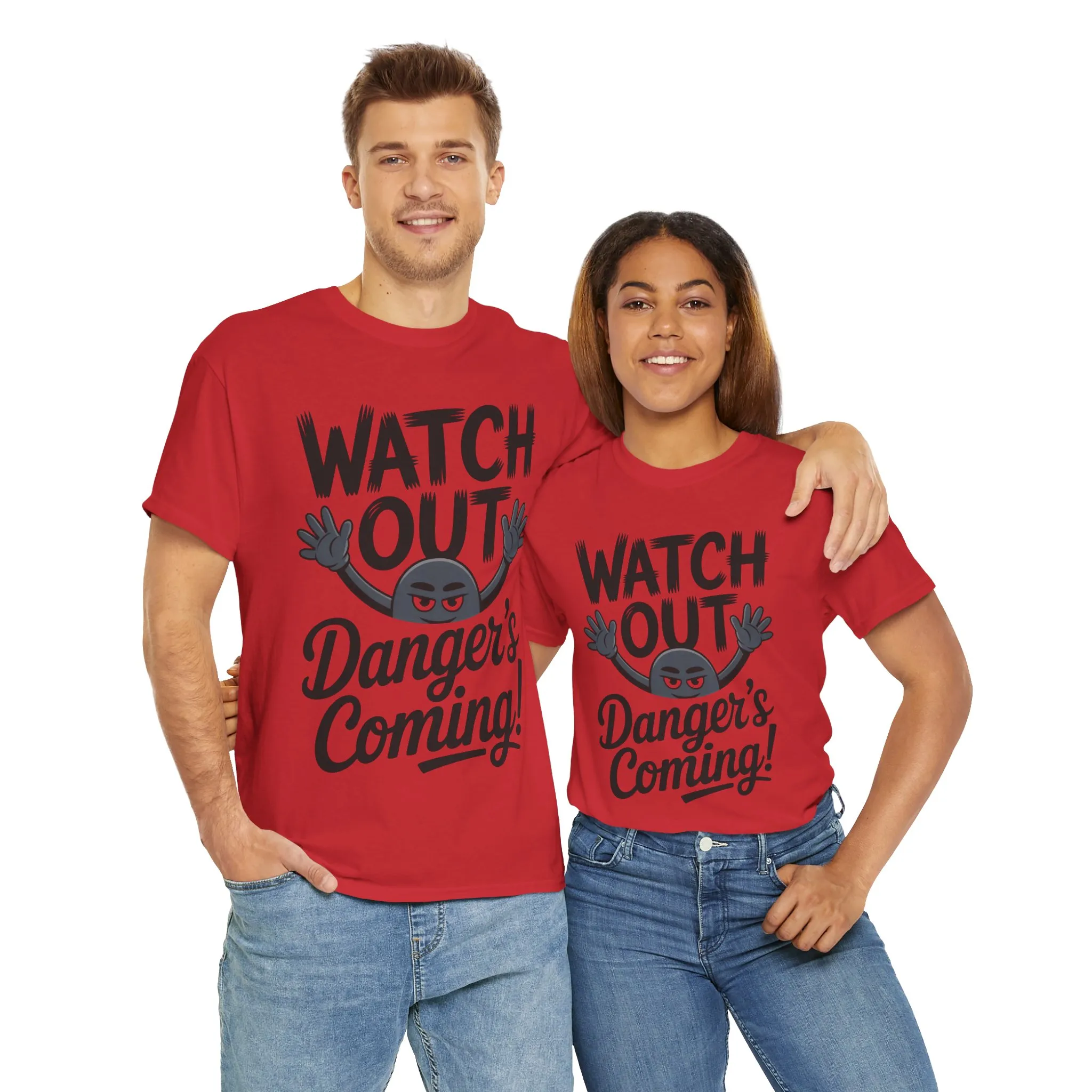 Funny "Watch Out" Cartoon Character T-Shirt, Sketch Style Unisex Heavy Cotton Tee, Minimalist Humorous Graphic Tee, Gift for Him/Her - Image 34