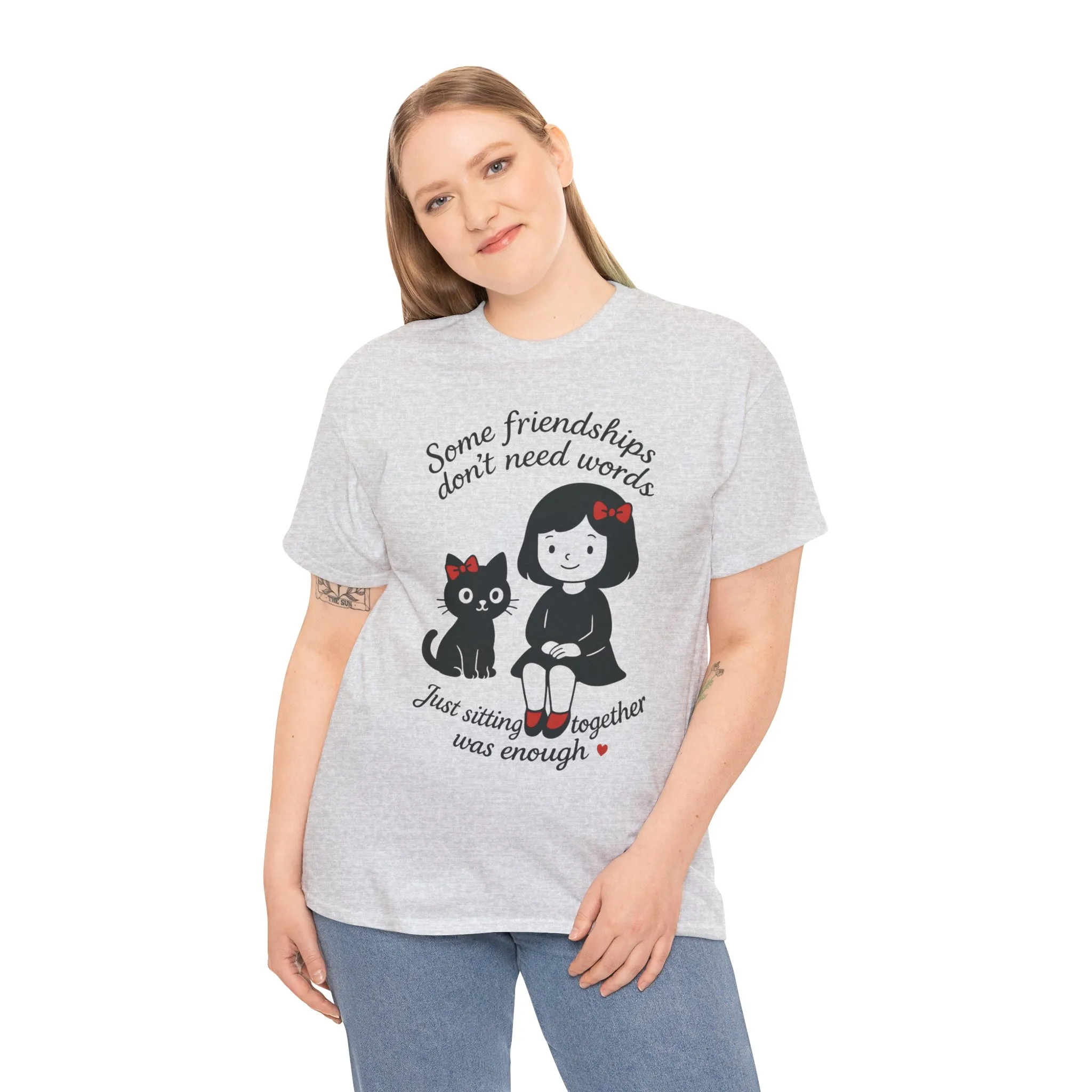 Cute Cat & Girl Graphic Tee, Playful Gift for Cat Lovers, Cat and Girl Design, Gift for Cat Owners, Women's Cotton T-Shirt - Image 9