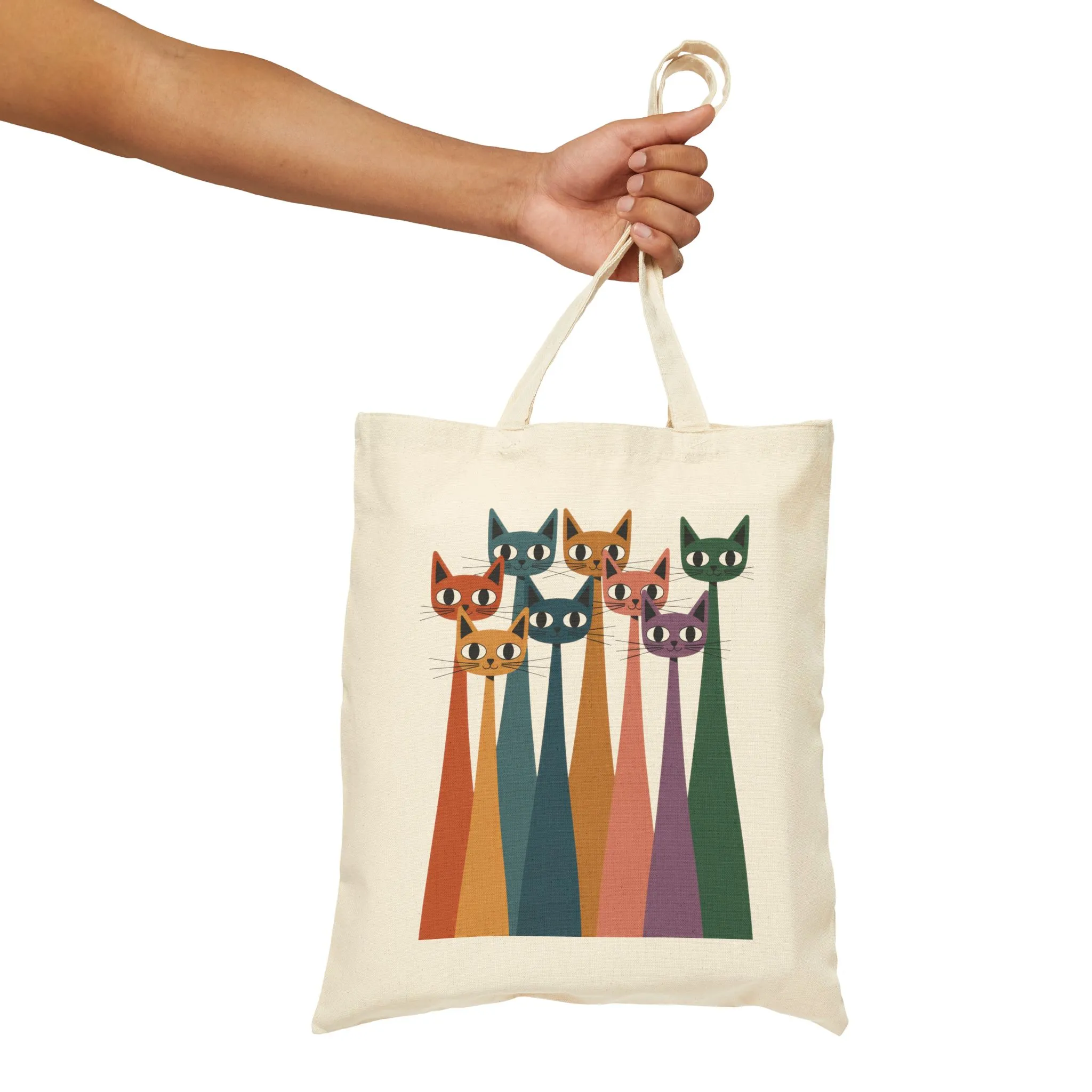 Colorful Cat Design Cotton Canvas Tote Bag, Eco-Friendly Shopping Bag, Gift for Cat Lovers, Fun Pet Accessory, Travel Tote - Image 6
