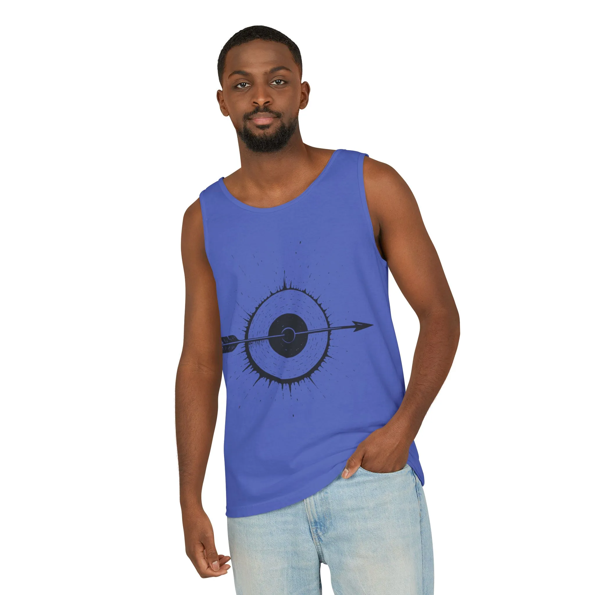Mens Garment-Dyed Tank Top with Target Arrow Design, Casual Wear, Summer Essentials, Gym Wear, Gifts for Archery Lovers - Image 32