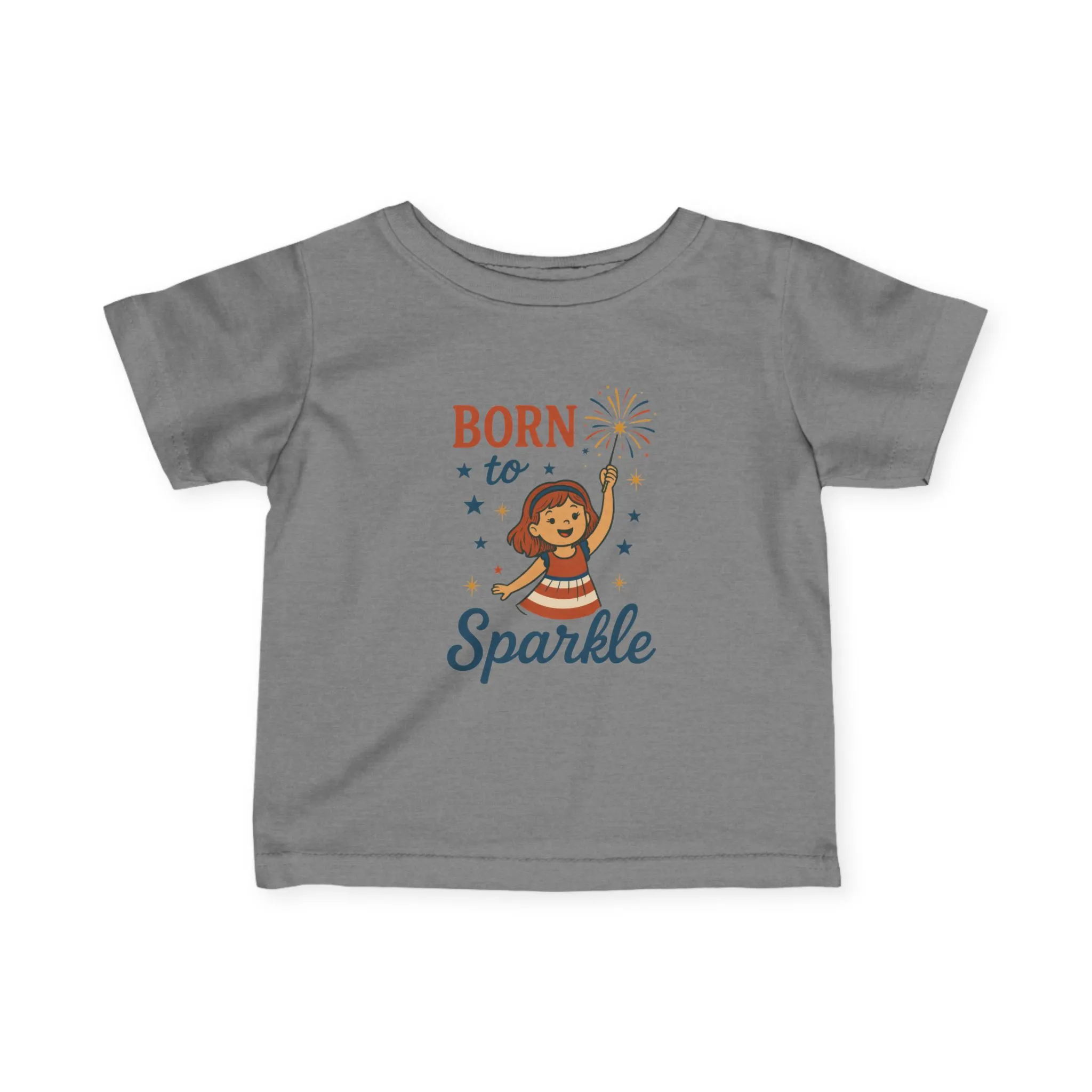 4th of July Baby Girl Tee, Born to Sparkle, Patriotic Toddler Tee, Independence Day Outfit for Girls - Image 19