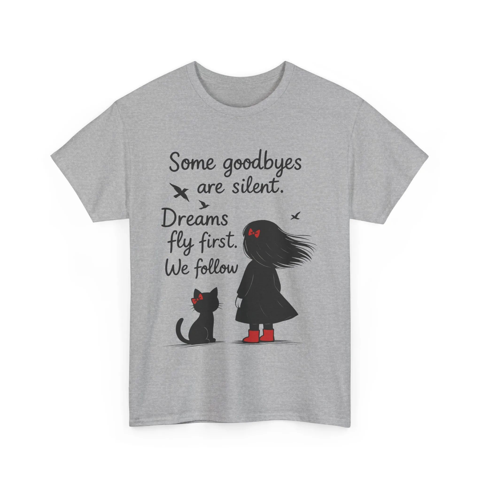 Emotional Hand Drawn Womens T-Shirt, Minimalist Red Dress Girl and Cat Graphic Tee, Cat Lover Gift - Image 4