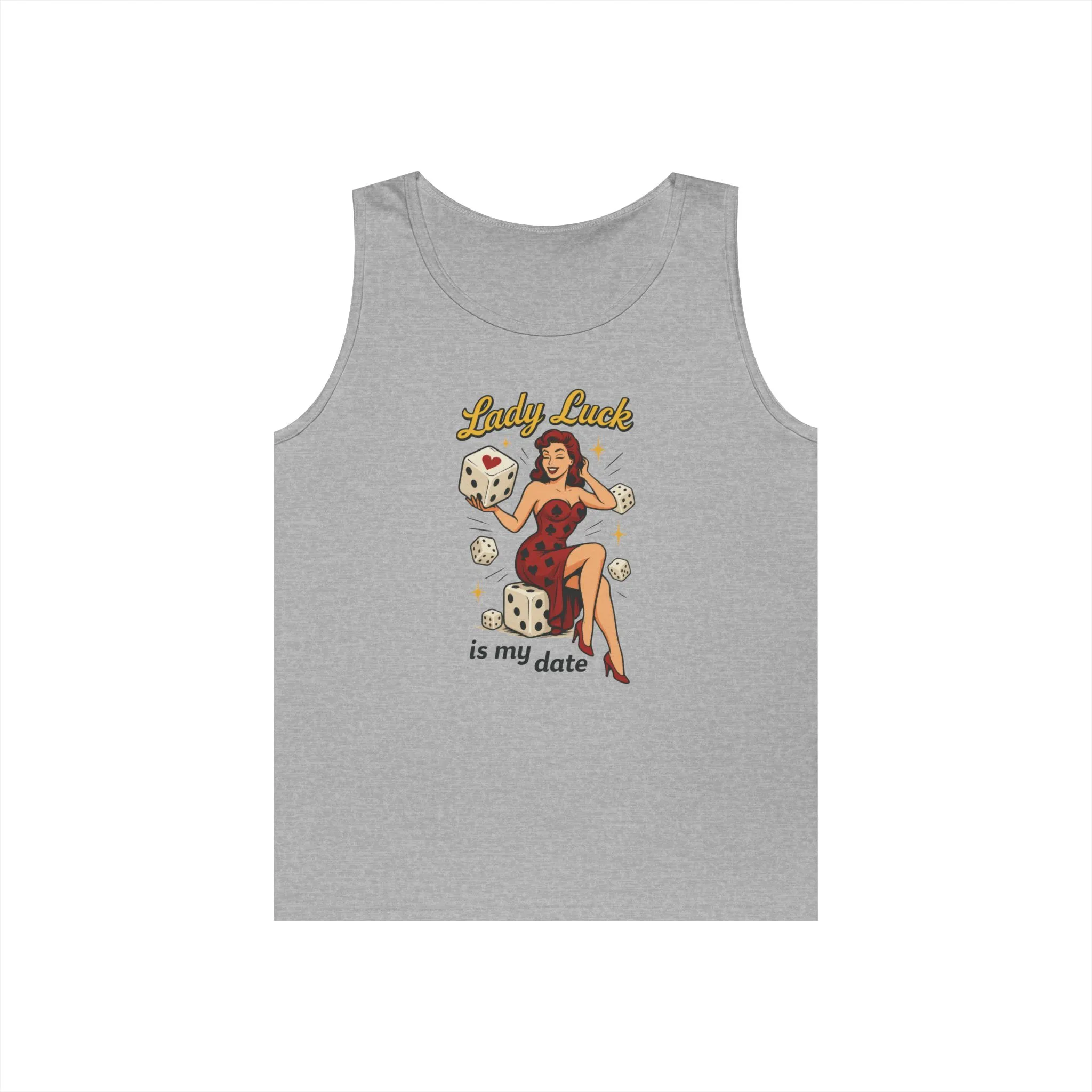 Lucky Me Tank Top, Retro Lady Luck Tee for Men, Gambling & Dice Themed Tee, Vintage Pin-Up Vegas Gift, Good Luck Gifts, for Luck Enthusiasts - Image 5