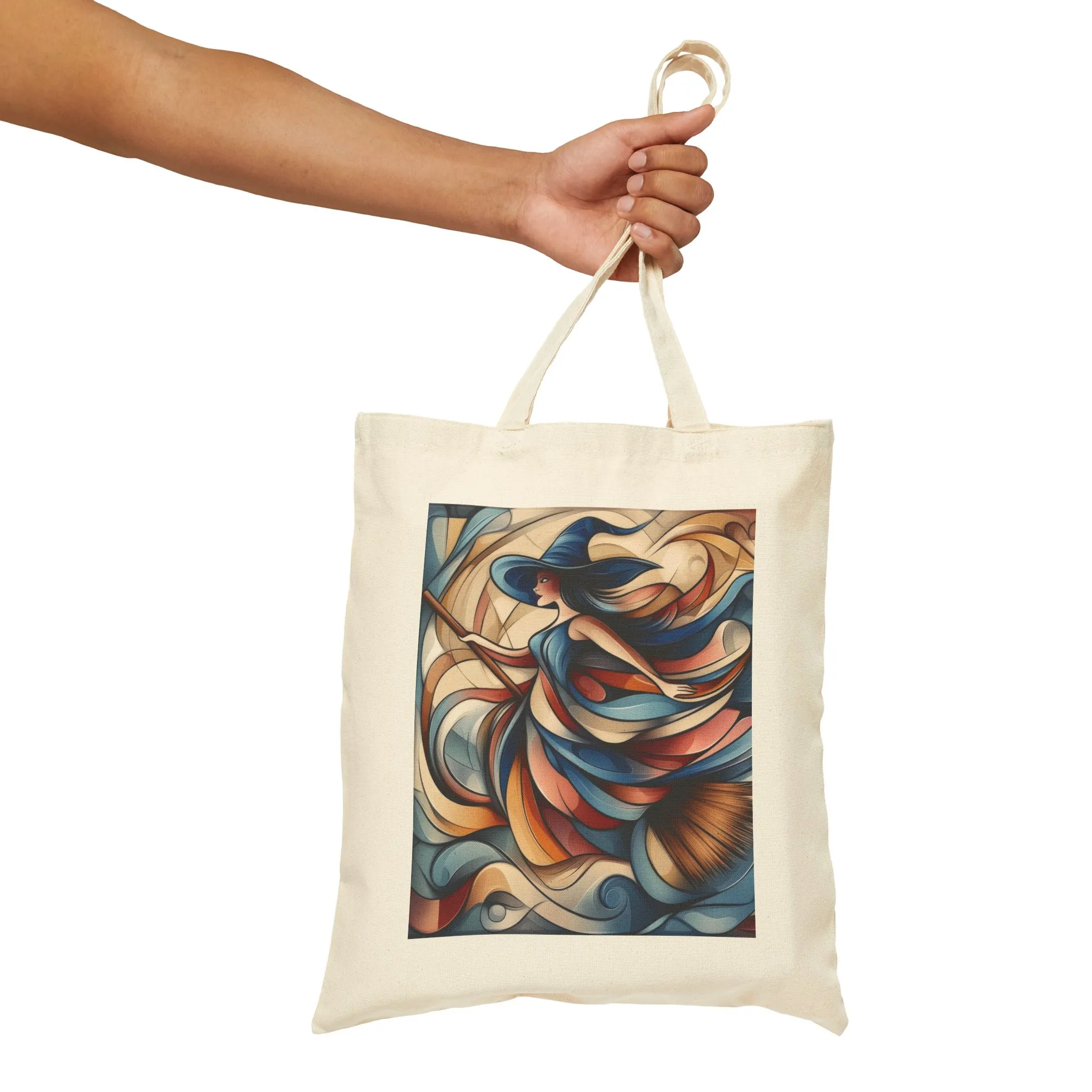 Modern Witch Wall Art, Flowing Cubist Witch Illustration, Magical Feminine Energy Print, Colorful Witchy Aesthetic Decor, Witch Art Tote Bag - Image 4
