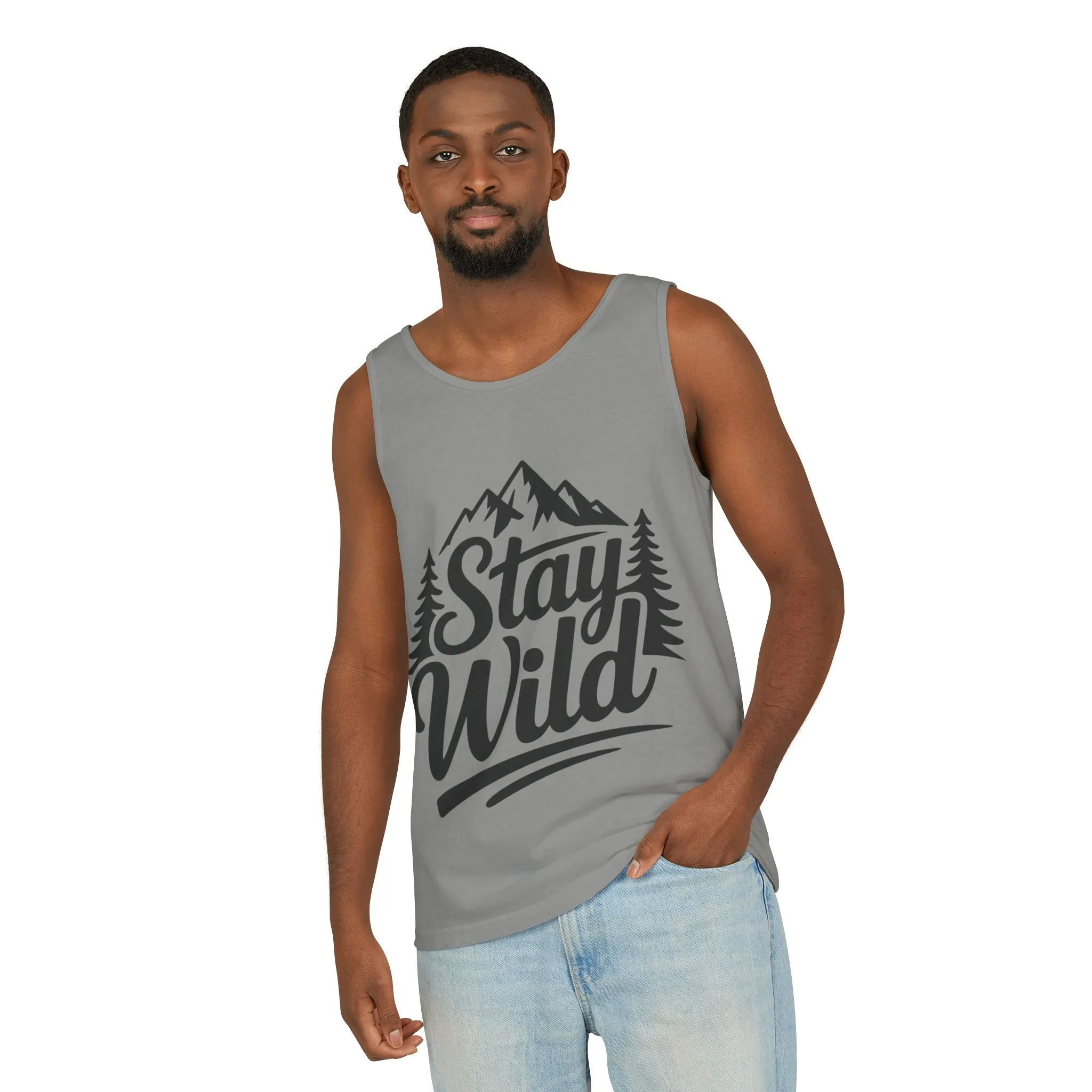 Stay Wild Garment-Dyed Mens Tank Top, Boho Summer Top, Adventure Shirt, Nature Lover Apparel, Gift for Hikers, Outdoor Clothing - Image 44