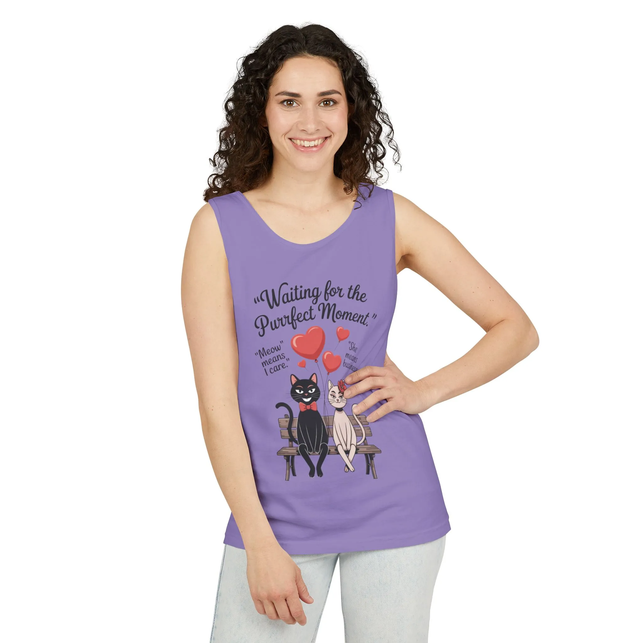 Cute Cat Lovers Tank, Womens Heavy Cotton Tank Top for Pet Owners, Funny Cat Tee, Gift for Cat Lovers, Casual T-Shirt, Animal Art Tee - Image 18