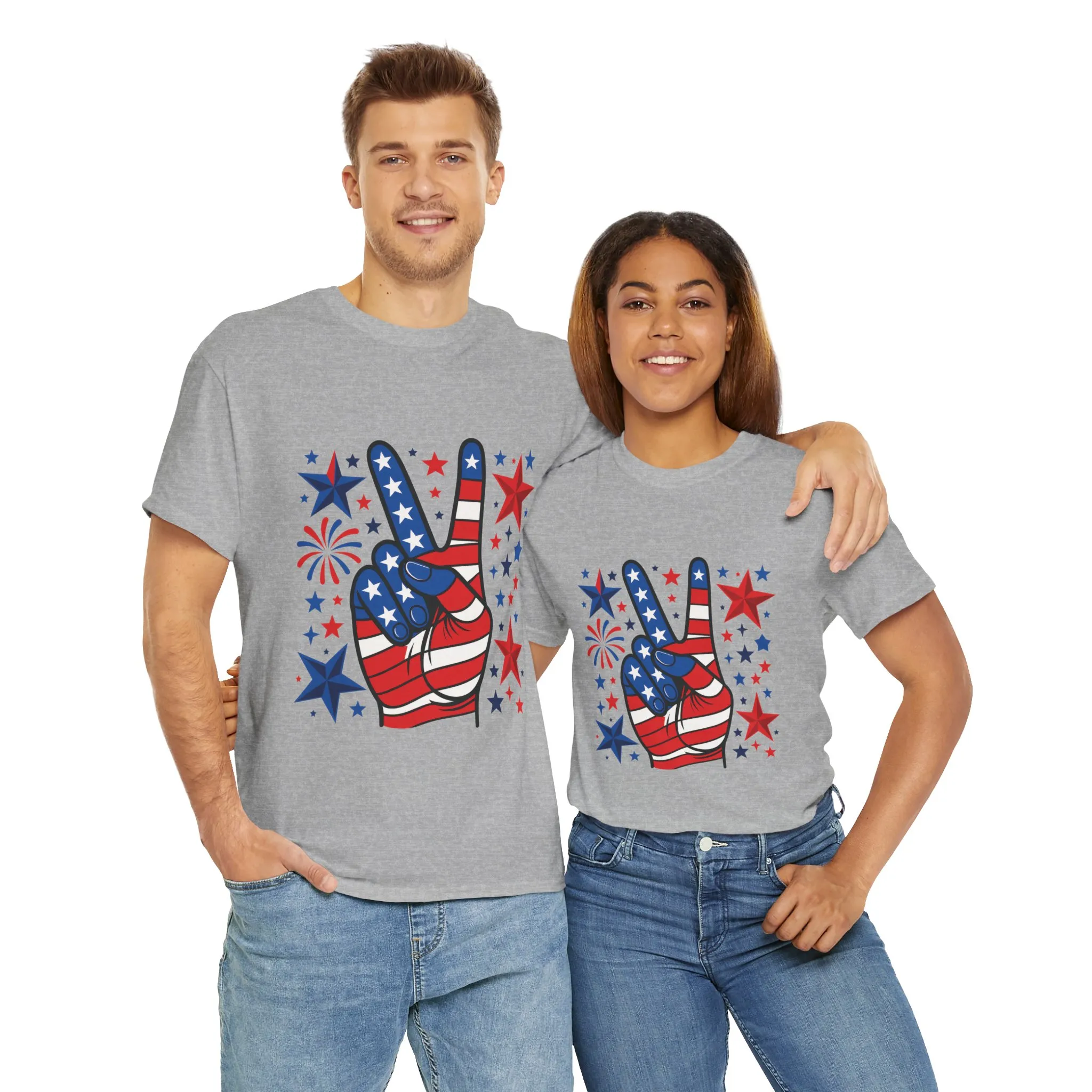 Patriotic Peace Hand Unisex Heavy Cotton Tee - Ideal for July 4th, Independence Day, Celebrations, Casual Wear, Everyday Style - Image 9