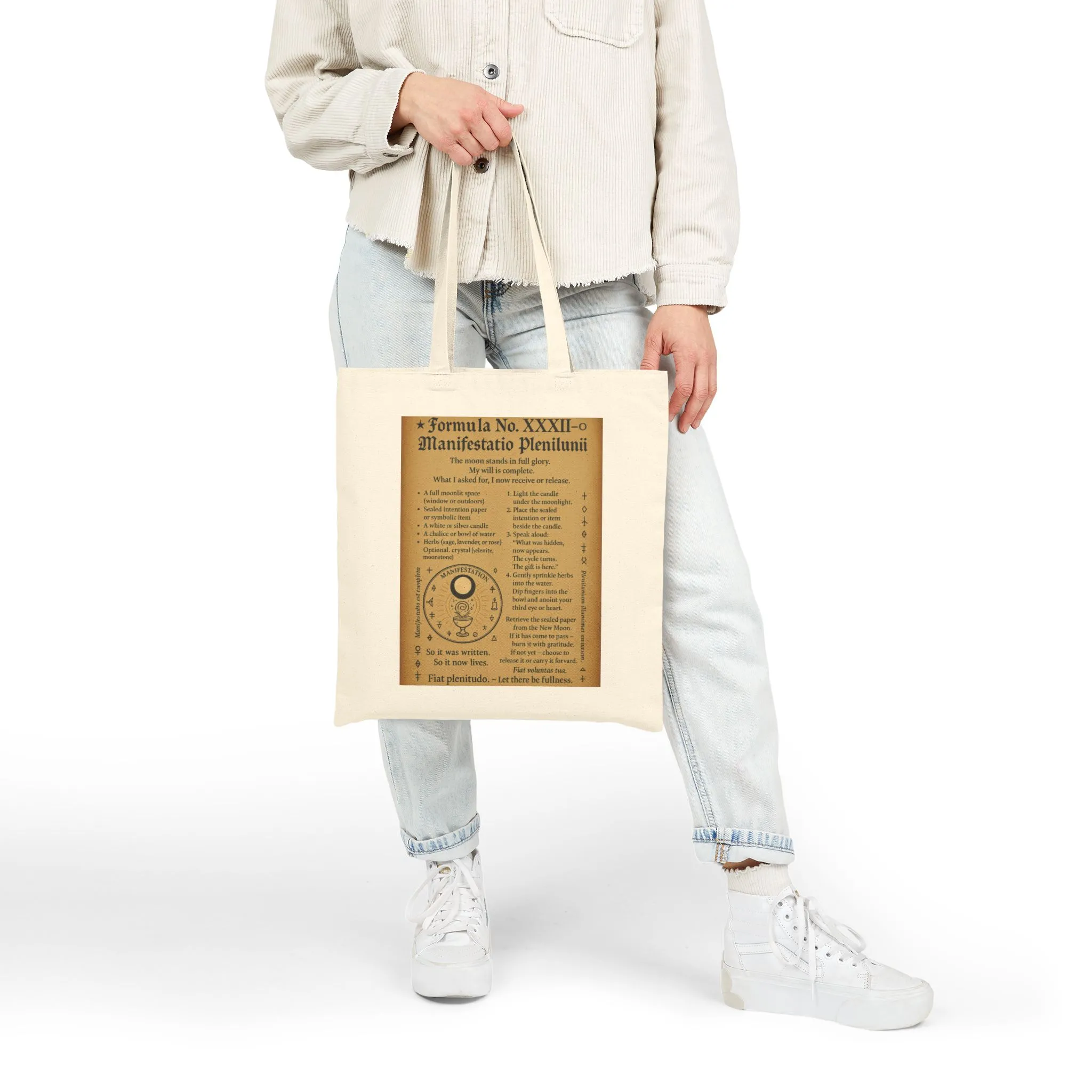 Manifestation Cotton Canvas Tote Bag, Full Moon Manifestation Spell Page, Lunar Ritual Tote Bag, Magic Grimoire Design - Image 3