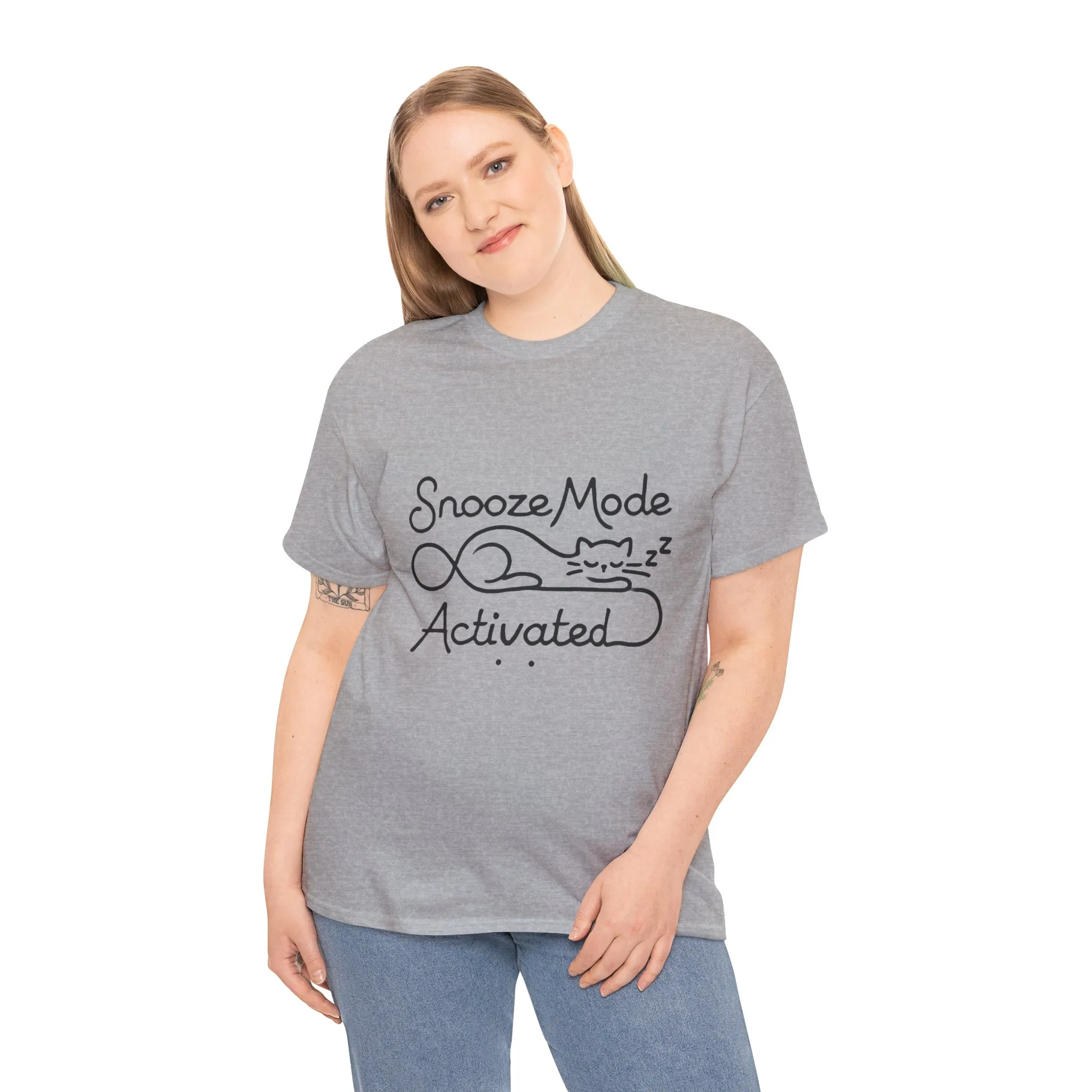 Cotton T-Shirt for Cat Lovers, Funny Sleeping Cat Tee, Lazy Mood Graphic, Women's Heavy Cotton T-Shirt Gift for Cat Lovers - Image 12