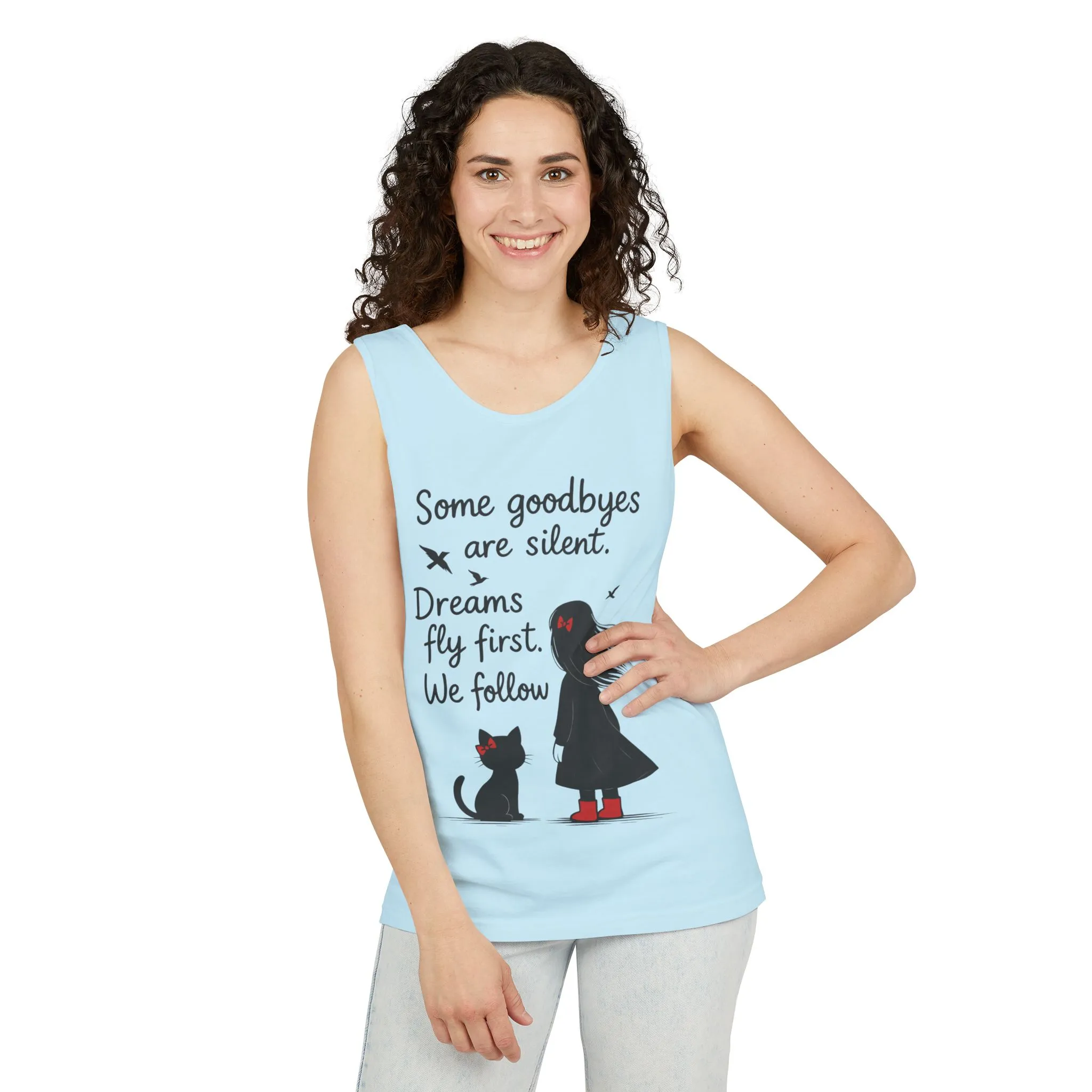 Minimalist Tank Top, Womens Tank, Girl & Cat Art Print, Emotional Lightweight Summer Shirt, Inspirational Apparel, Cat Lover Gift - Image 42