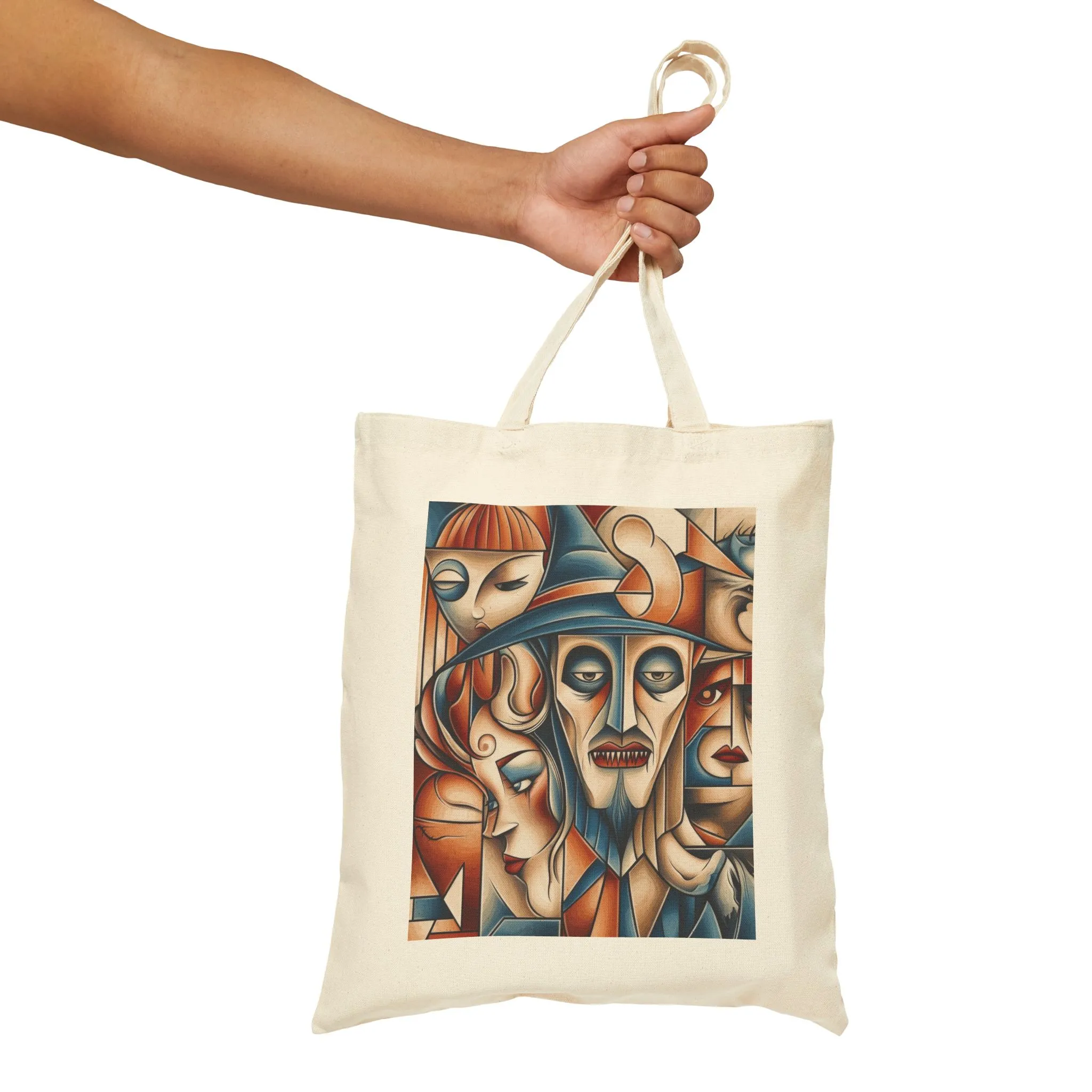 Artistic Tote Bag, Haunting Cubist Faces, Gothic Witchcore Abstract Wall Art, Dark Surreal Vampire Painting, Moody Expressionist Print - Image 4