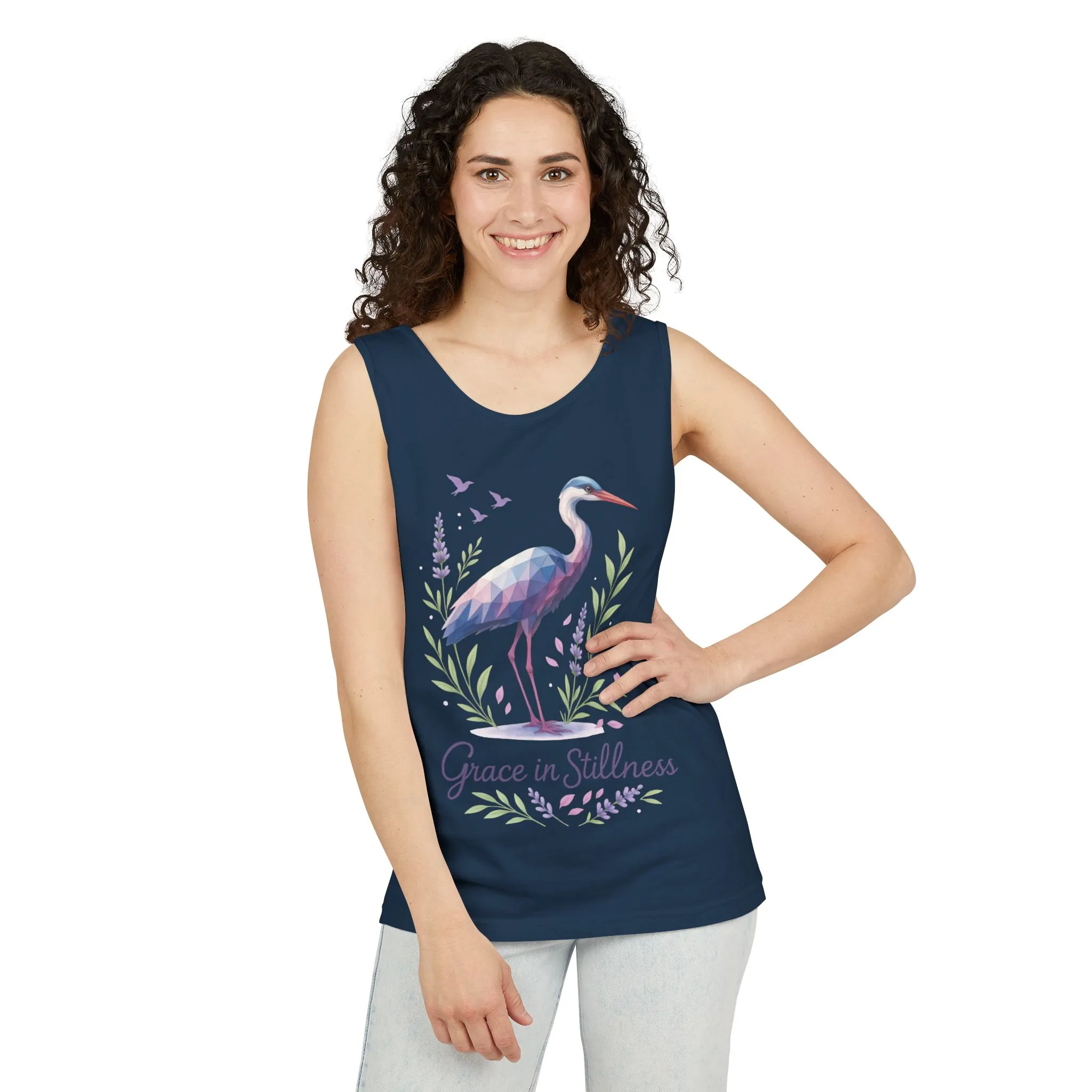 Polygonal Heron Graphic Tank, Womens Artistic Bird Summer Top, Geometric Crane, Bird Lovers Gift, Yoga Shirt, Fitness Apparel, Casual Wear - Image 21