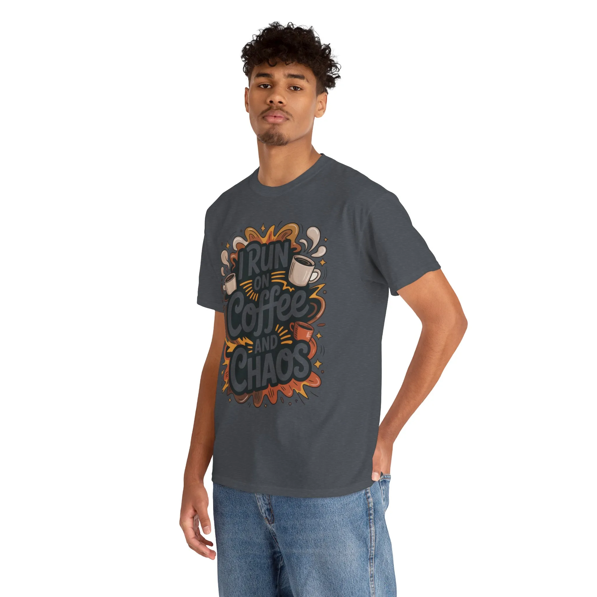 Funny Mens Coffee T-Shirt, I Run on Coffee and Chaos, Caffeinated Chaos Tee for Him, Perfect for Coffee Lovers, , Humor Tee - Image 36