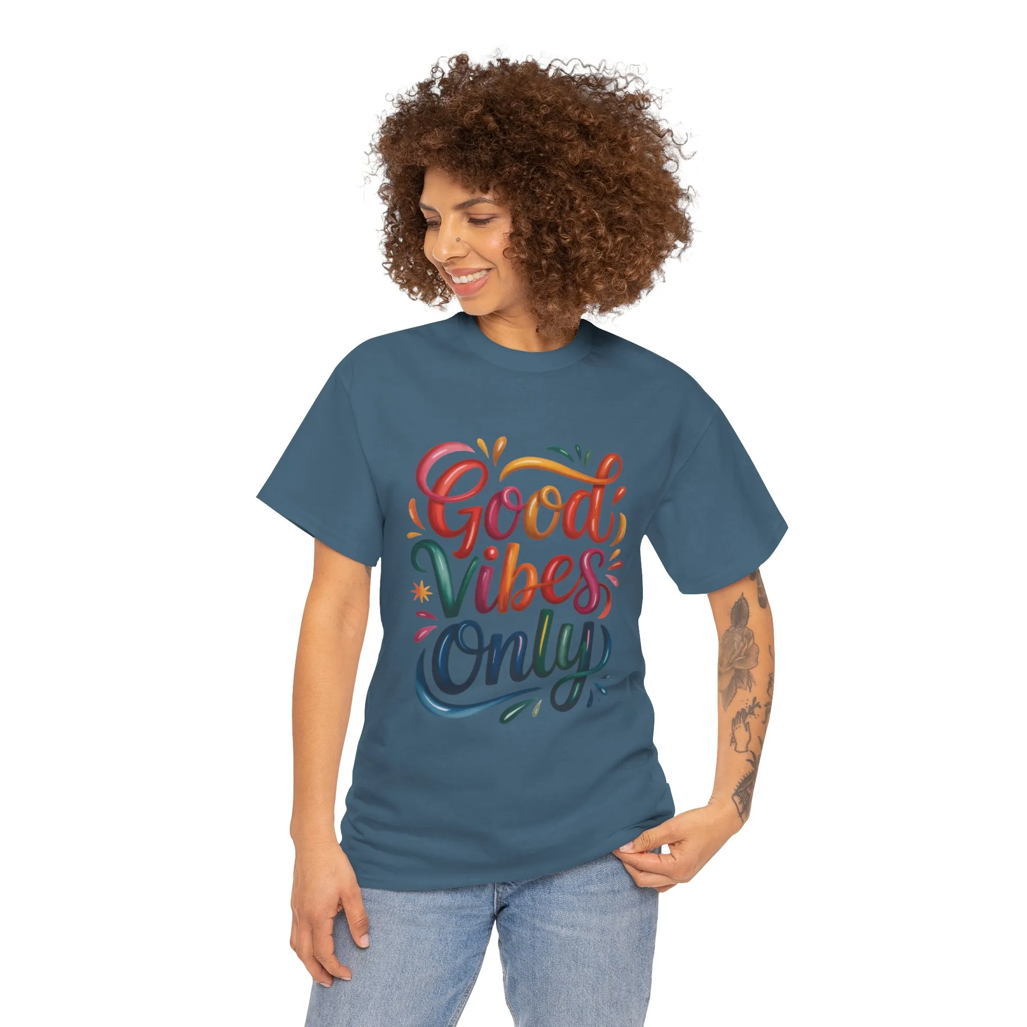 Good Vibes Only Womens Heavy Cotton Tee, Casual Wear, Gift for Friends, Relaxed Fit, Summer Style, Positive Affirmation Shirt - Image 20