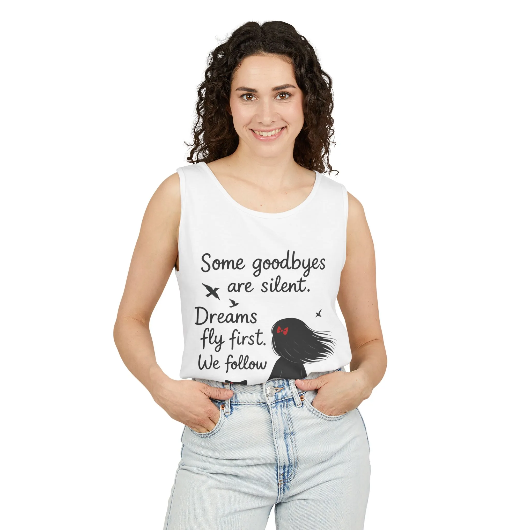 Minimalist Tank Top, Womens Tank, Girl & Cat Art Print, Emotional Lightweight Summer Shirt, Inspirational Apparel, Cat Lover Gift - Image 5