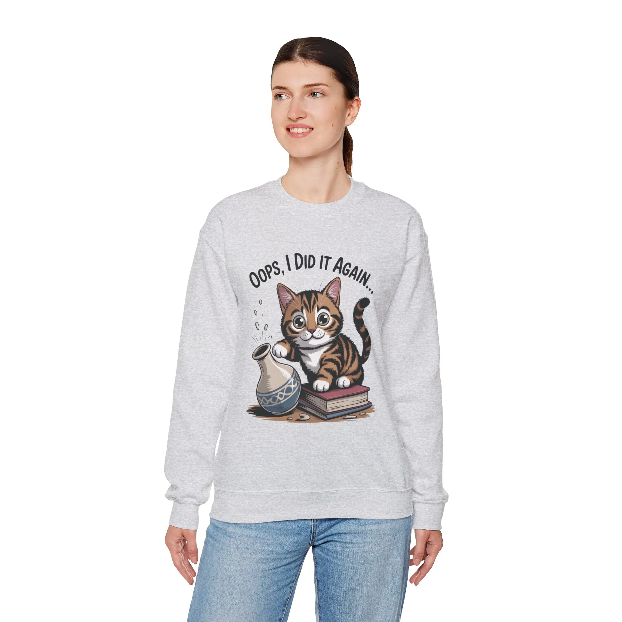 Cute Cat Oops! I Did It Again Sweatshirt, Funny Pet Lover Gift, Cozy Crewneck for Cat Moms, Purrfect for Birthdays, Casual Wear - Image 30