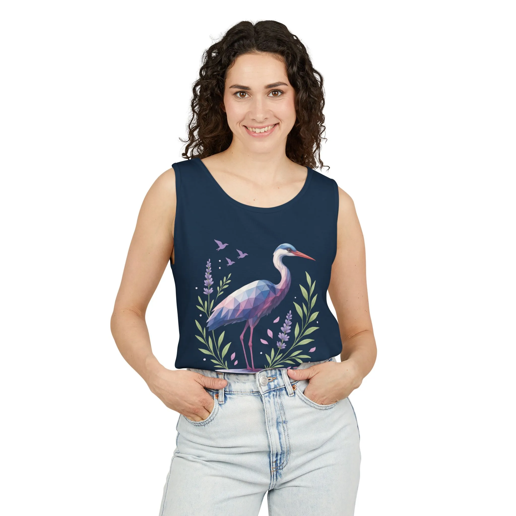 Polygonal Heron Graphic Tank, Womens Artistic Bird Summer Top, Geometric Crane, Bird Lovers Gift, Yoga Shirt, Fitness Apparel, Casual Wear - Image 20