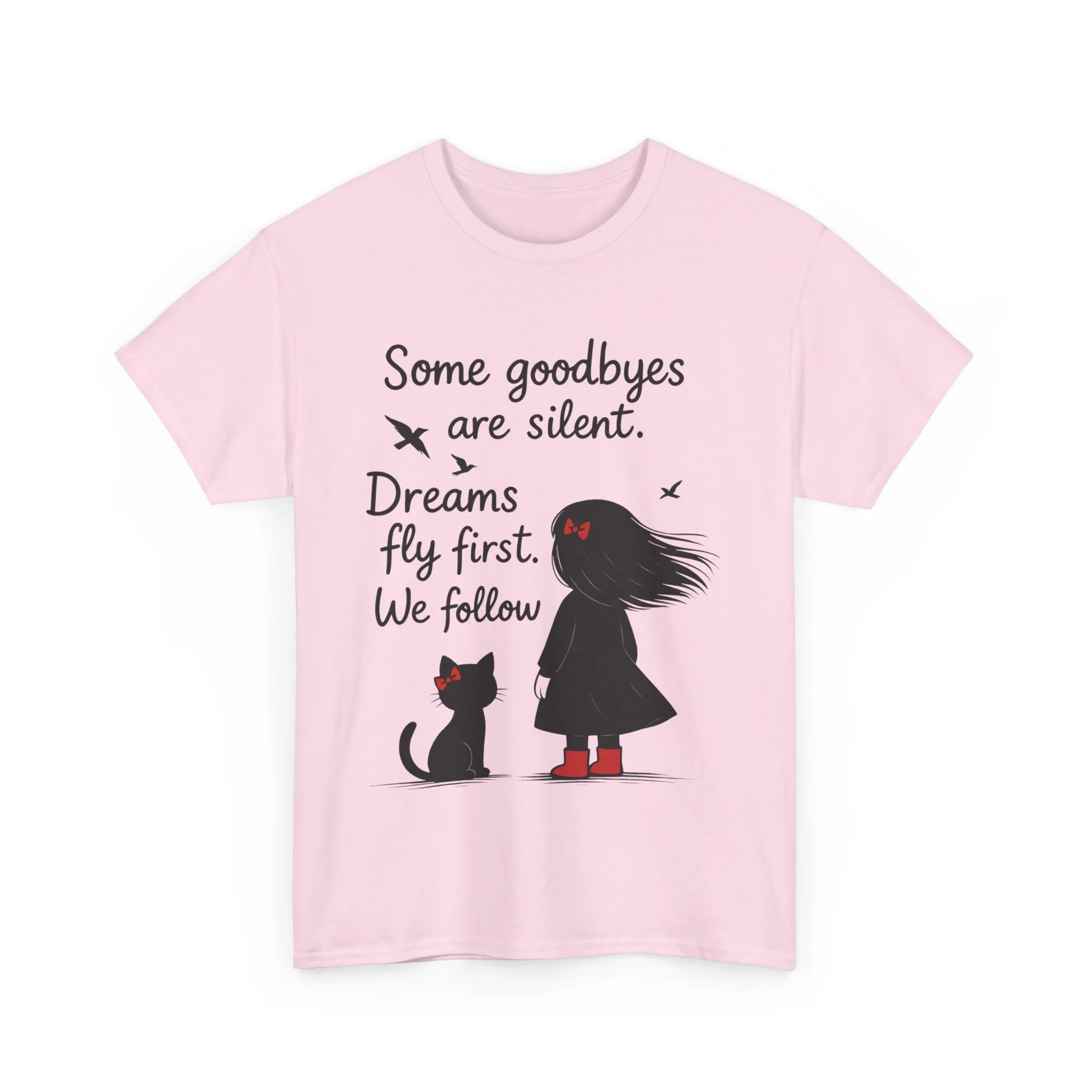 Emotional Hand Drawn Womens T-Shirt, Minimalist Red Dress Girl and Cat Graphic Tee, Cat Lover Gift - Image 19