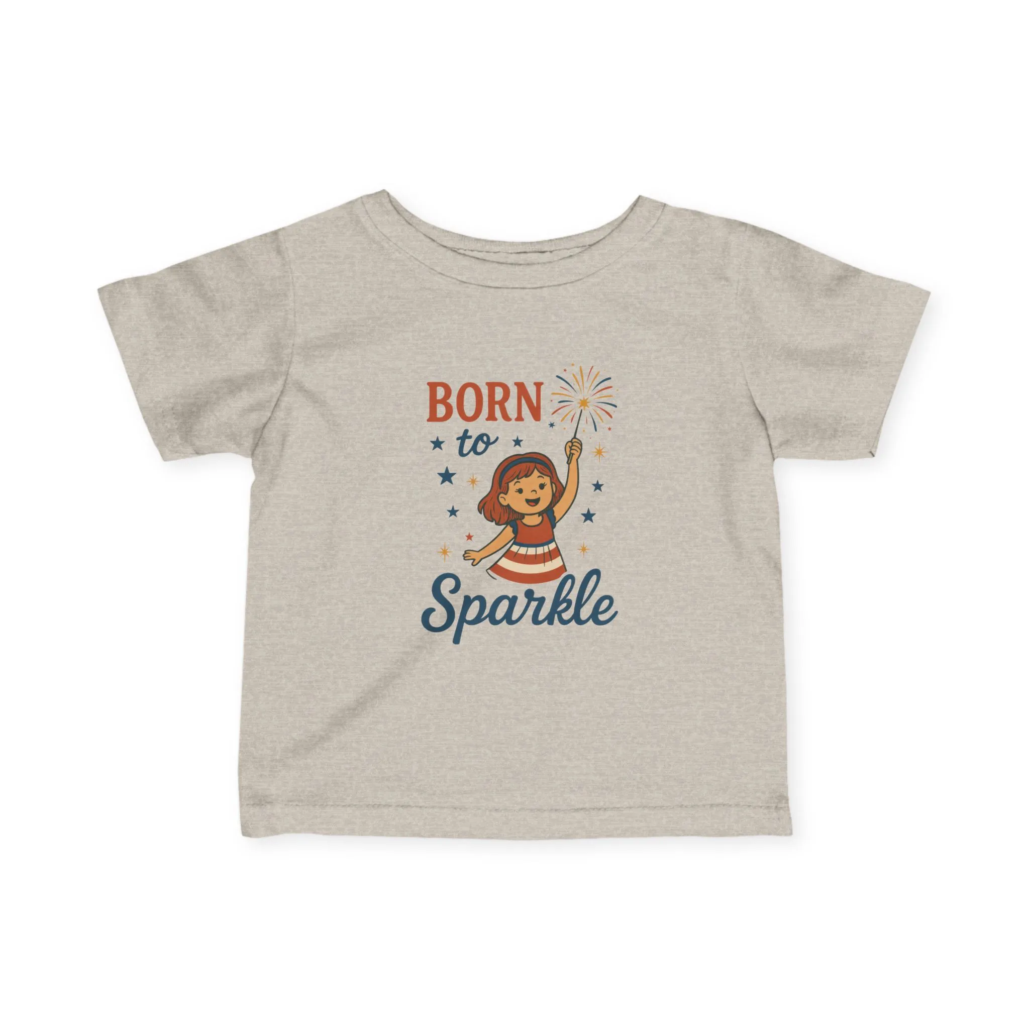 4th of July Baby Girl Tee, Born to Sparkle, Patriotic Toddler Tee, Independence Day Outfit for Girls - Image 5