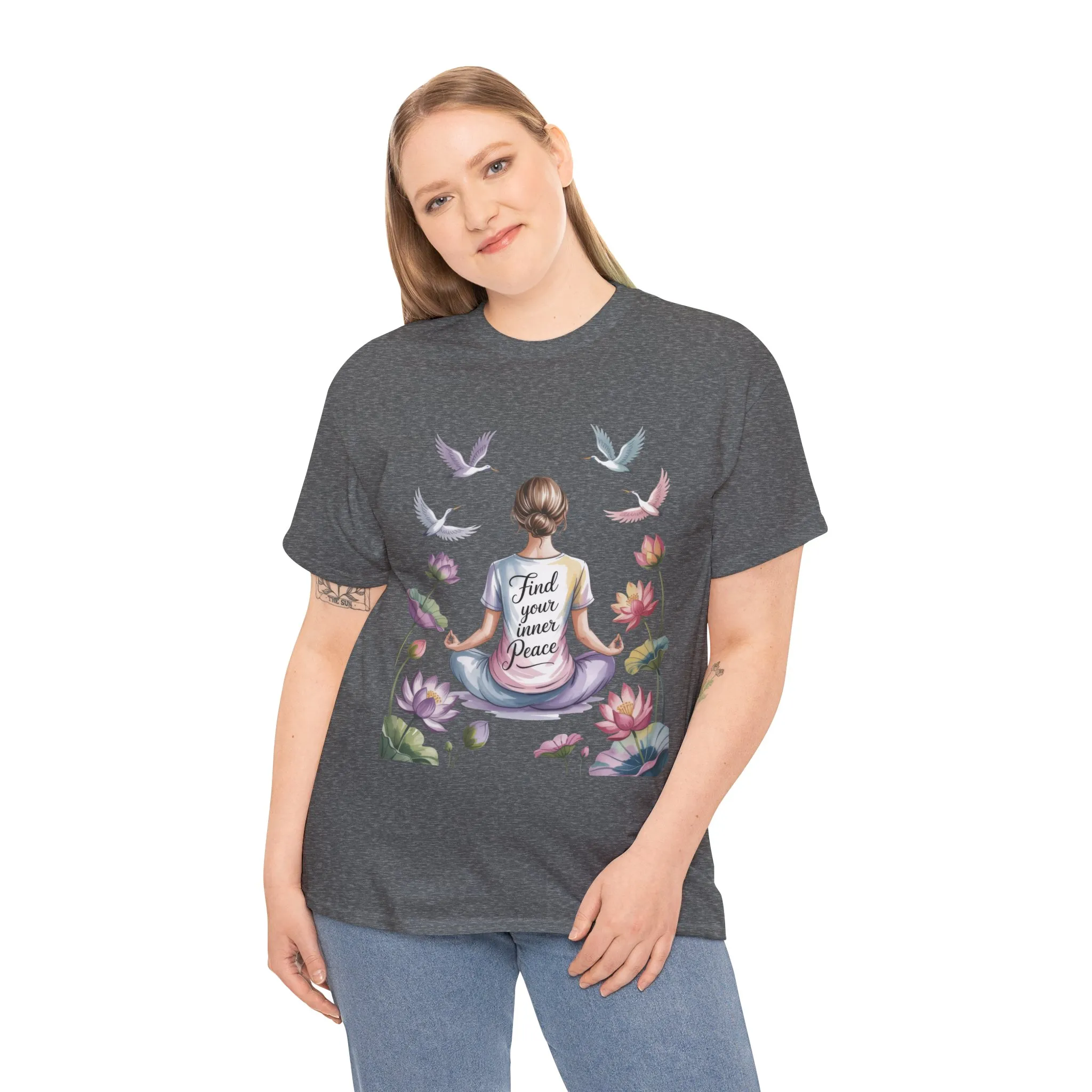Find Your Inner Peace Womens Heavy Cotton Tee, Motivational Shirt, Meditation Apparel, Relaxation Gift, Casual Wear, Mindfulness Tee - Image 12