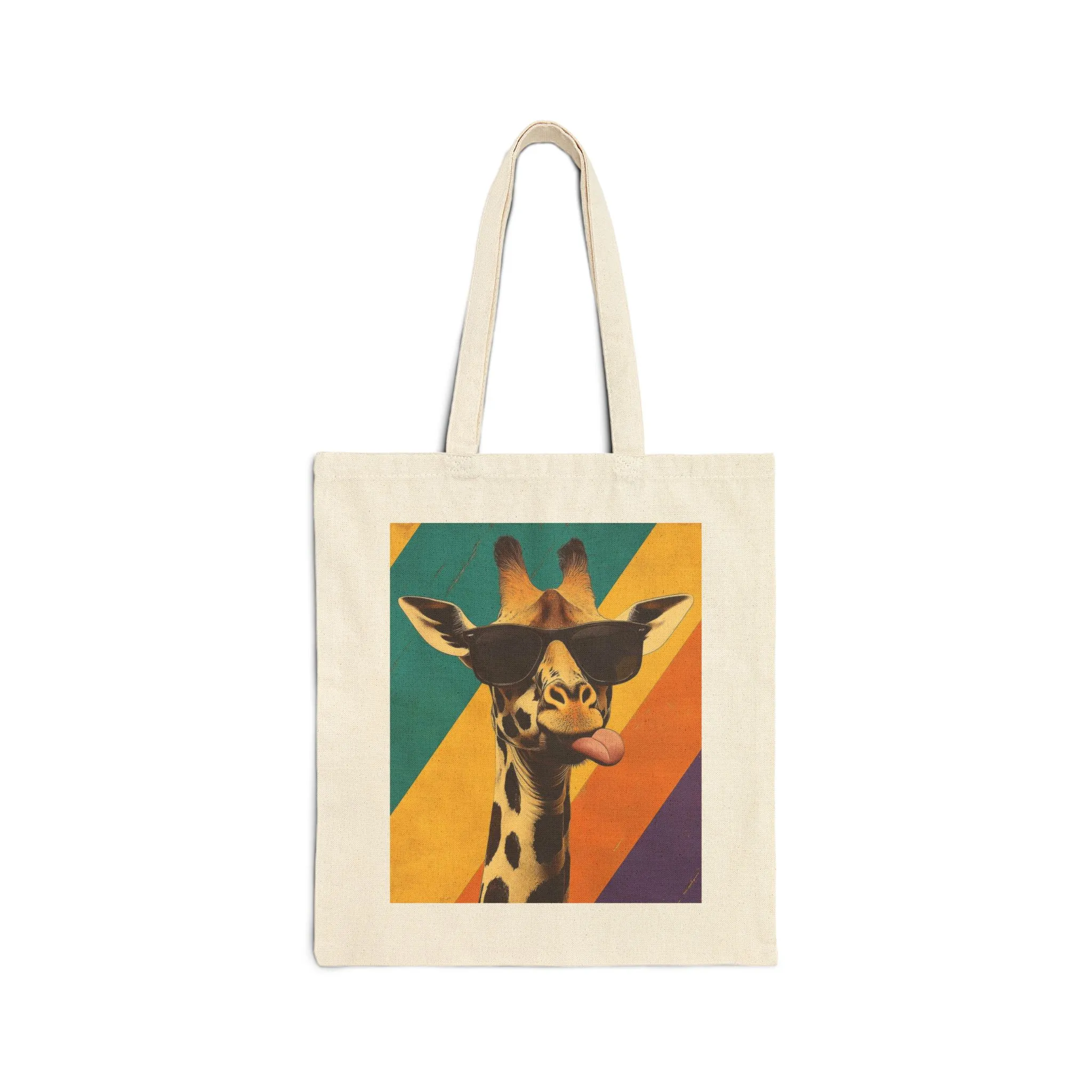 Funny Giraffe Tote Bag, Retro Pop Art Canvas Bag with Sunglasses & Attitude, Colorful Animal Print Tote, Quirky Gift for Cool People, Animal Lover Tote