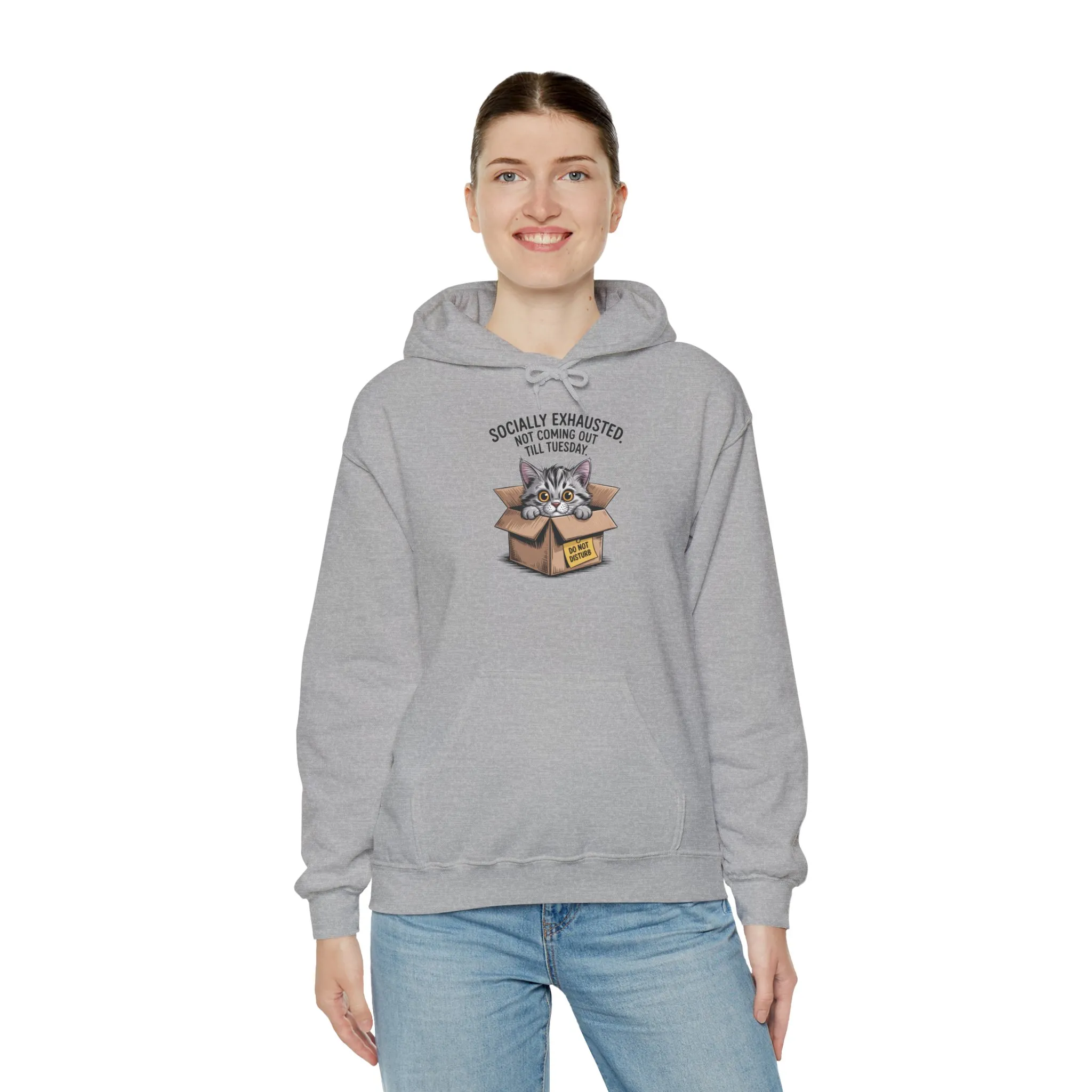 Socially Exhausted Cat Hoodie - Cozy Sweatshirt for Cat Lovers, Funny Gift, Casual Wear, Unique Animal Apparel, Perfect for Relaxing Days - Image 44