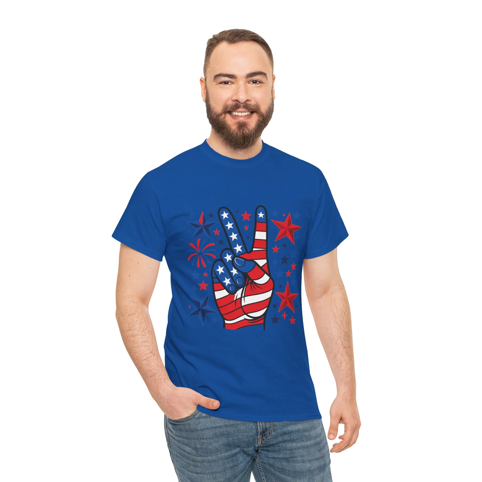 Patriotic Peace Hand Unisex Heavy Cotton Tee - Ideal for July 4th, Independence Day, Celebrations, Casual Wear, Everyday Style - Image 29