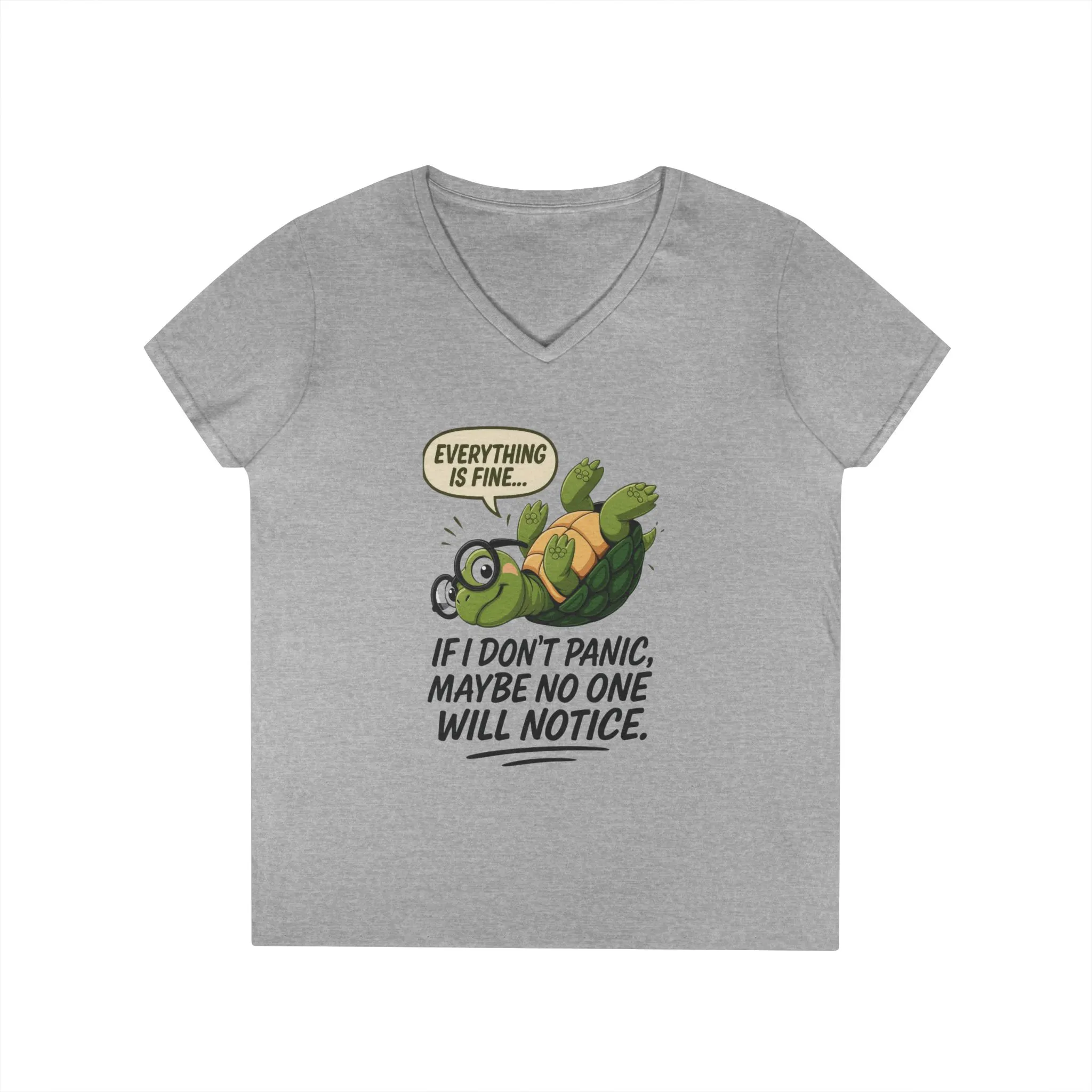 Cute & Comfy Turtle V-Neck T-Shirt, Everything is fine.. design, Gift for Animal Lovers, Casual Wear, Fun Quotes, Positive message tee - Image 4