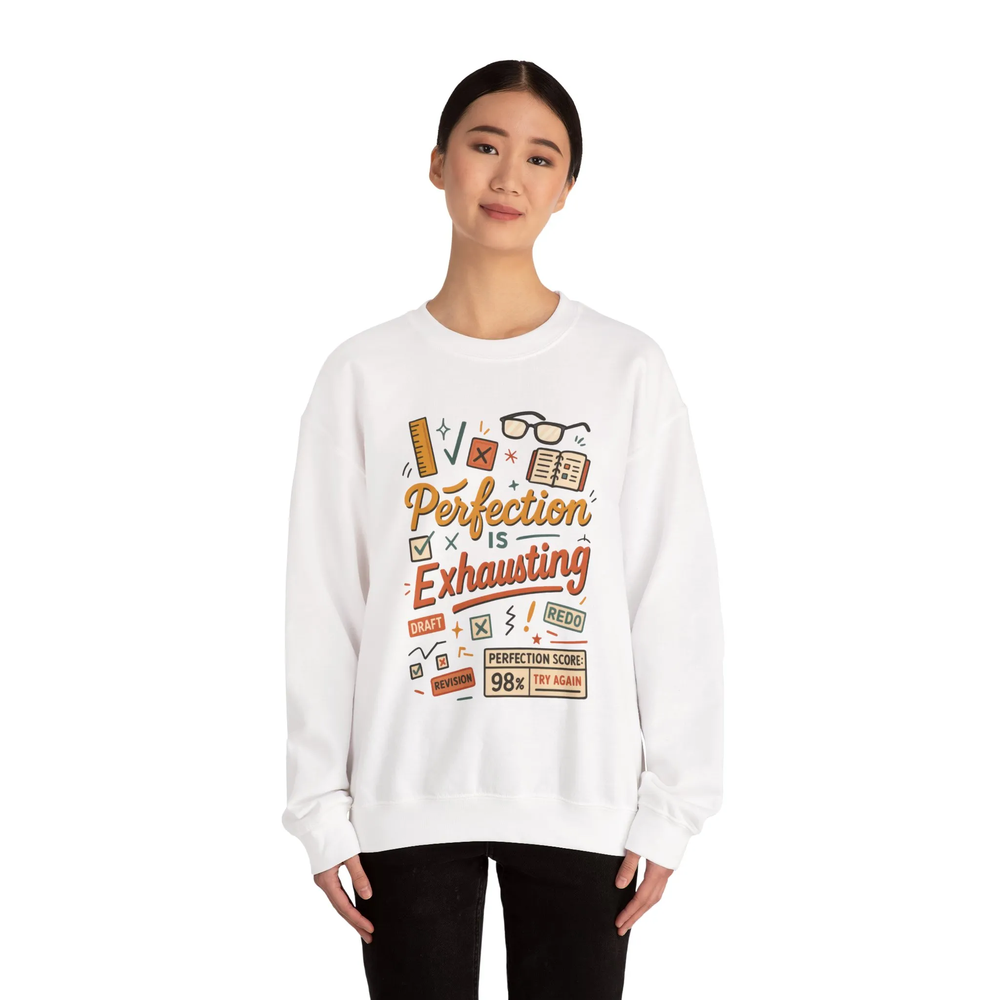 Exhausting Perfection Crewneck Sweatshirt, Funny Gift for Students, Cozy Unisex Sweater, Gift for Graduates, Motivational Apparel - Image 6